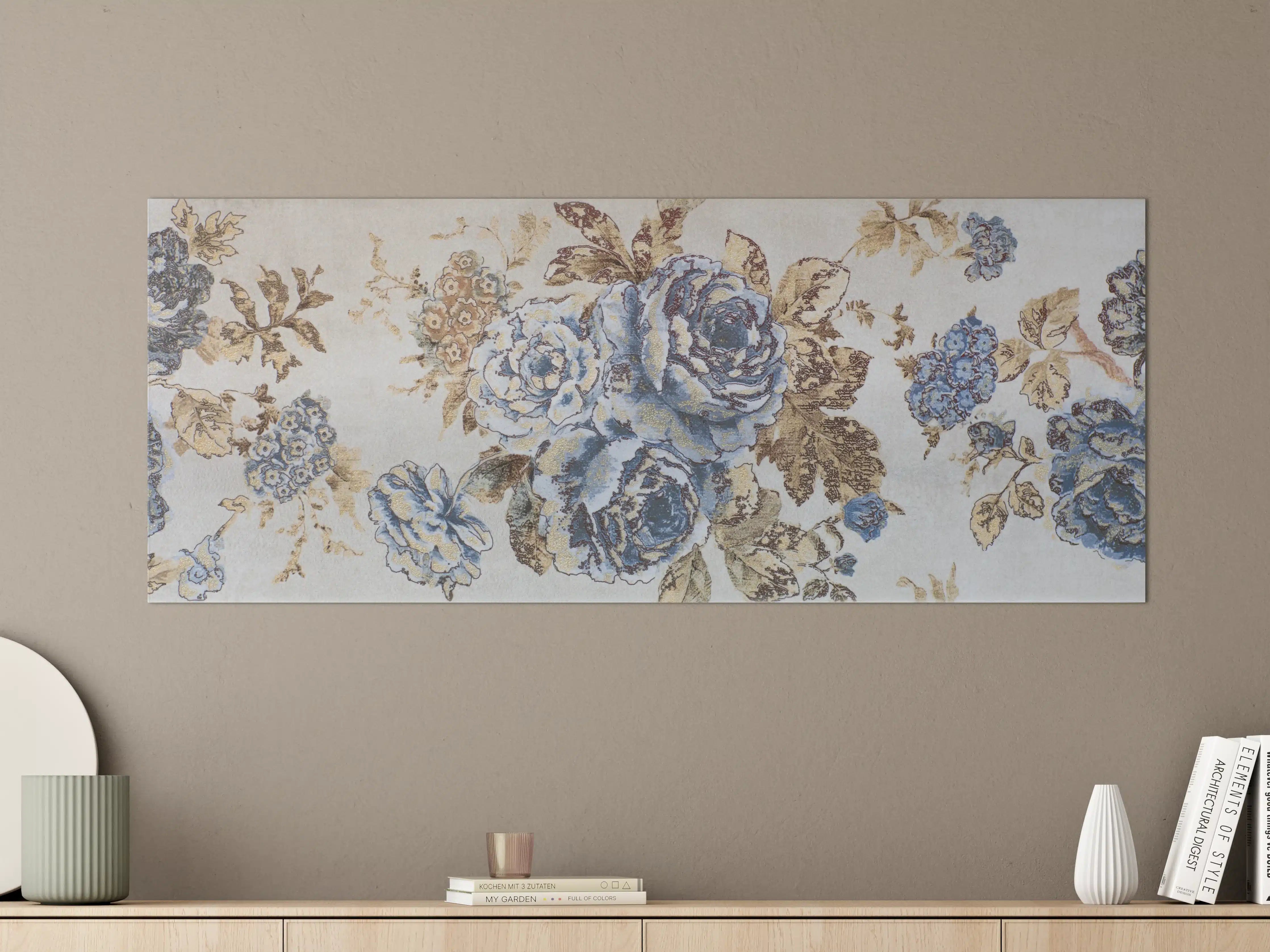 Große Wandbilder - Graue Blumenmuster in Blau und Braun