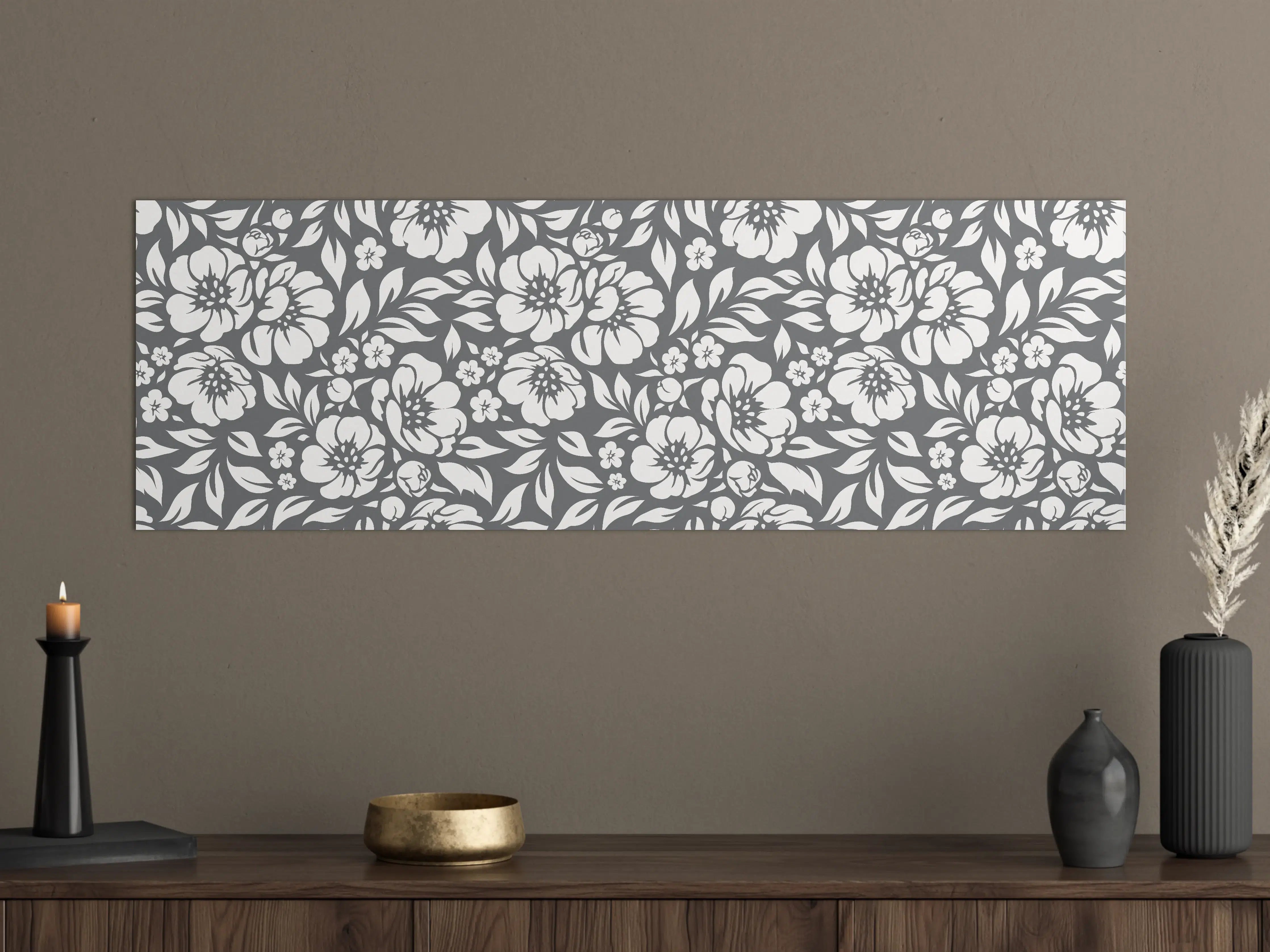 Große Wandbilder - Graue Blumenranken in Schwarz-Weiß