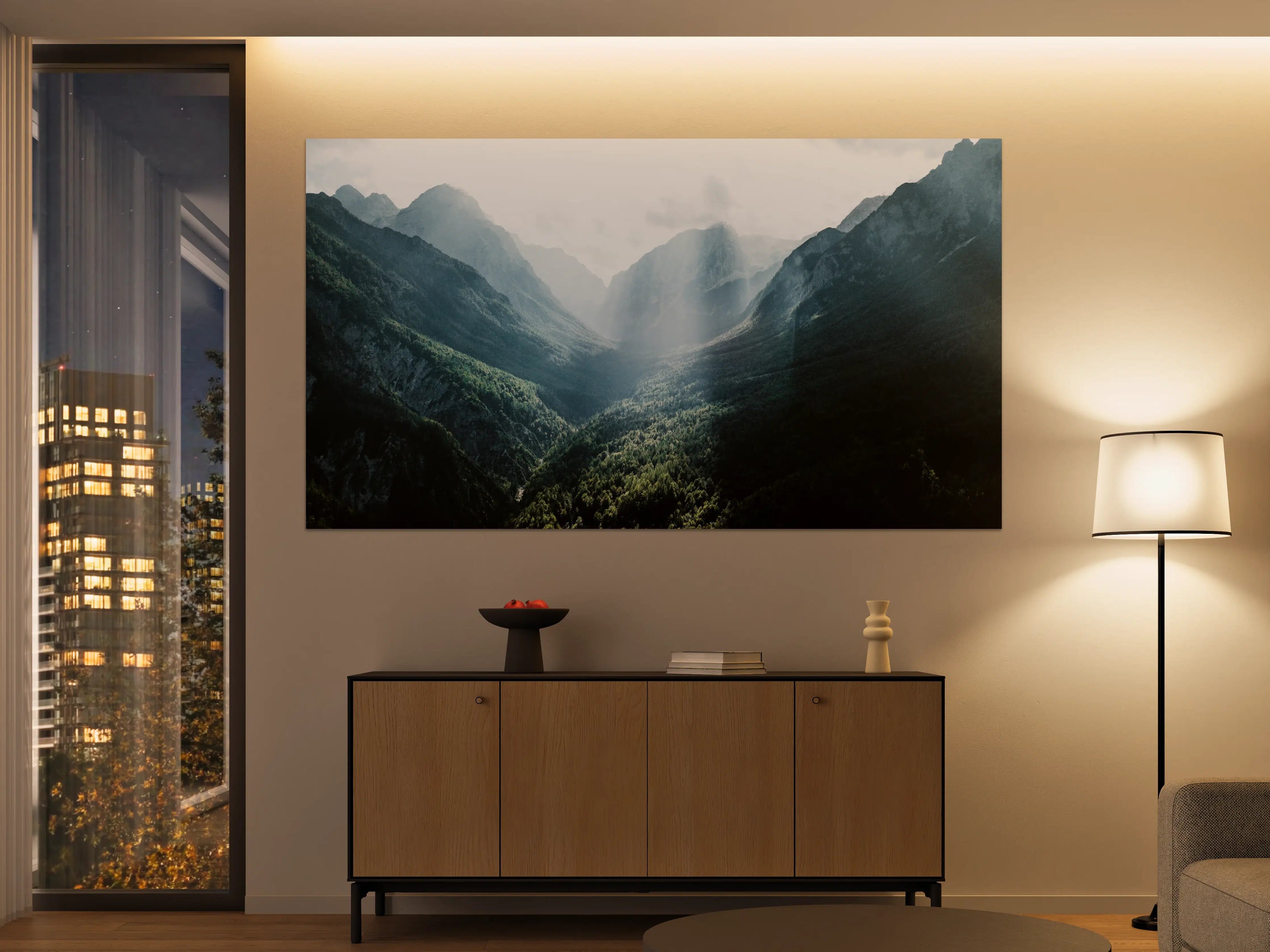 Große Wandbilder - Graue Dämmerung in Bergsilhouetten