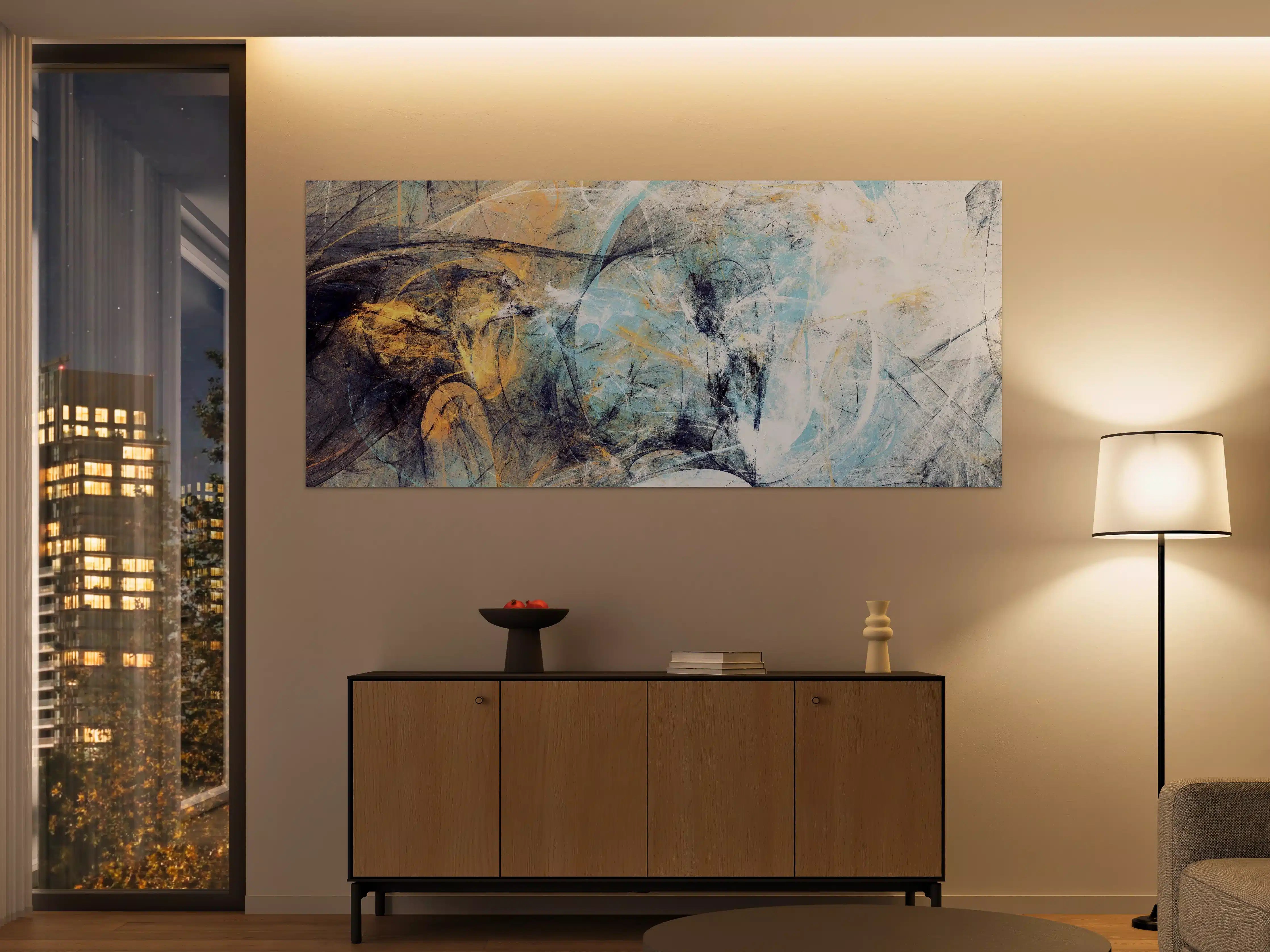 Große Wandbilder - Graue Eleganz in Blau und Gold