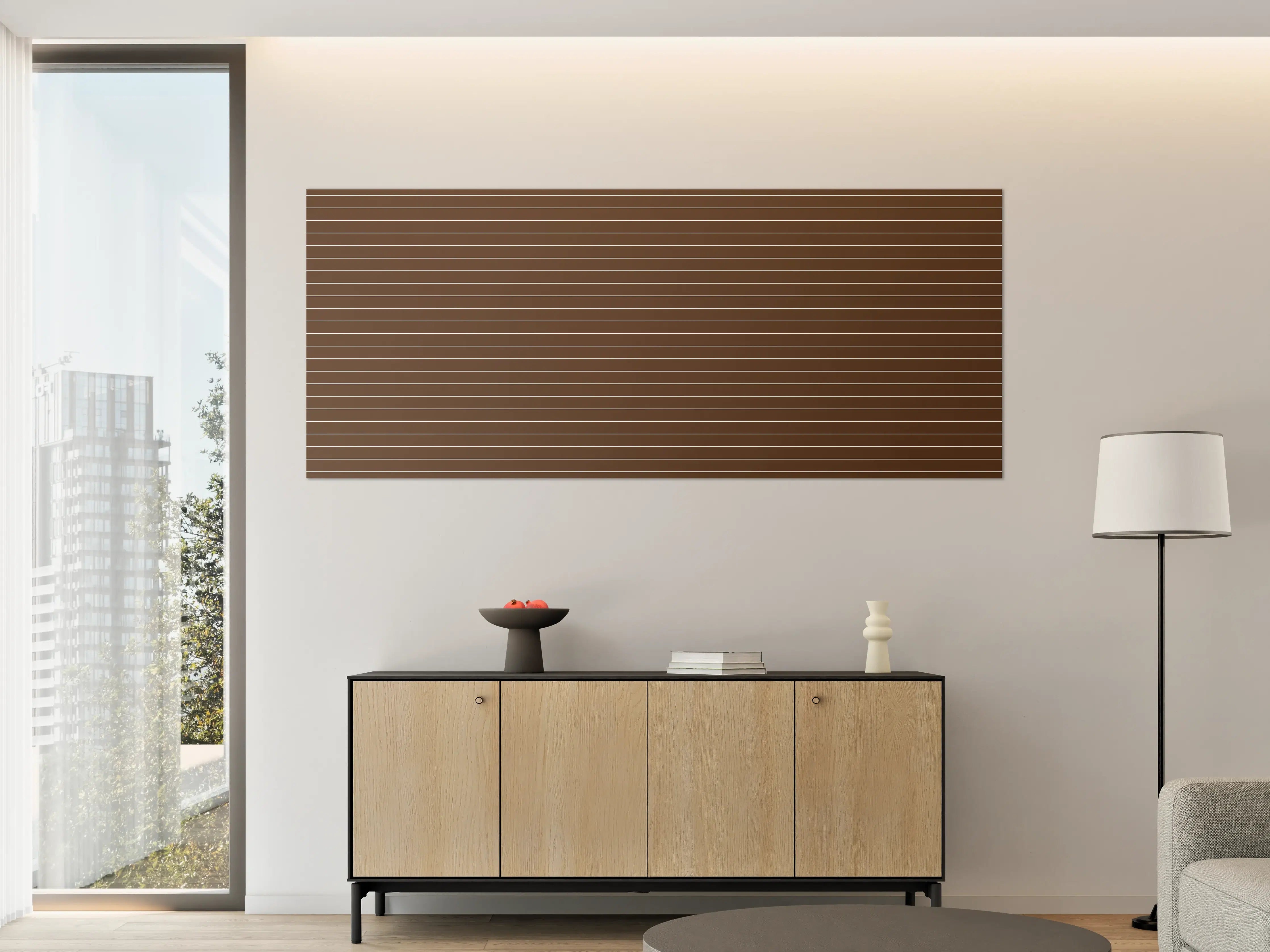Große Wandbilder - Graue Holzoptik mit weißen Linien