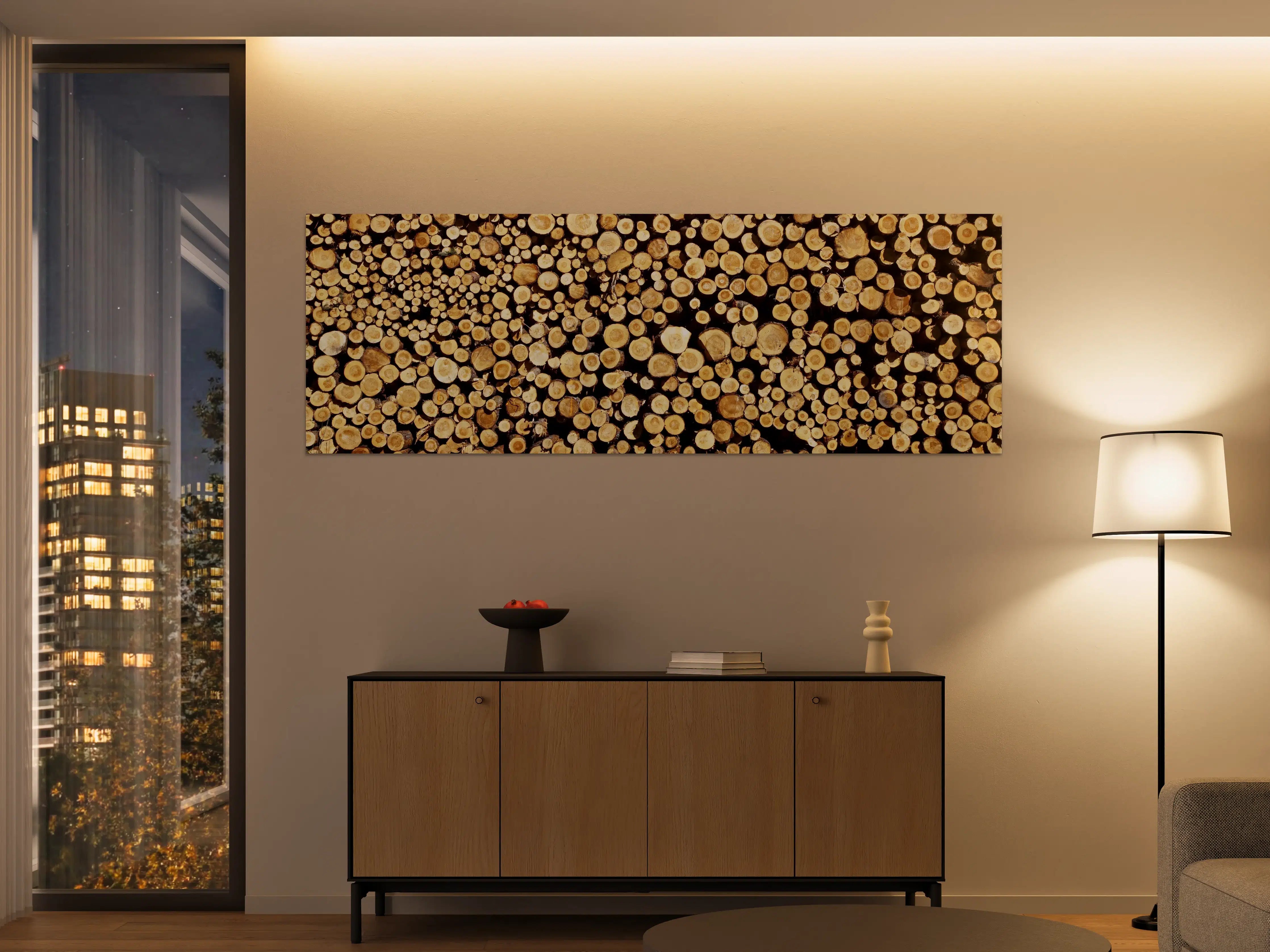 Große Wandbilder - Graue Holzstämme im weißen Arrangement