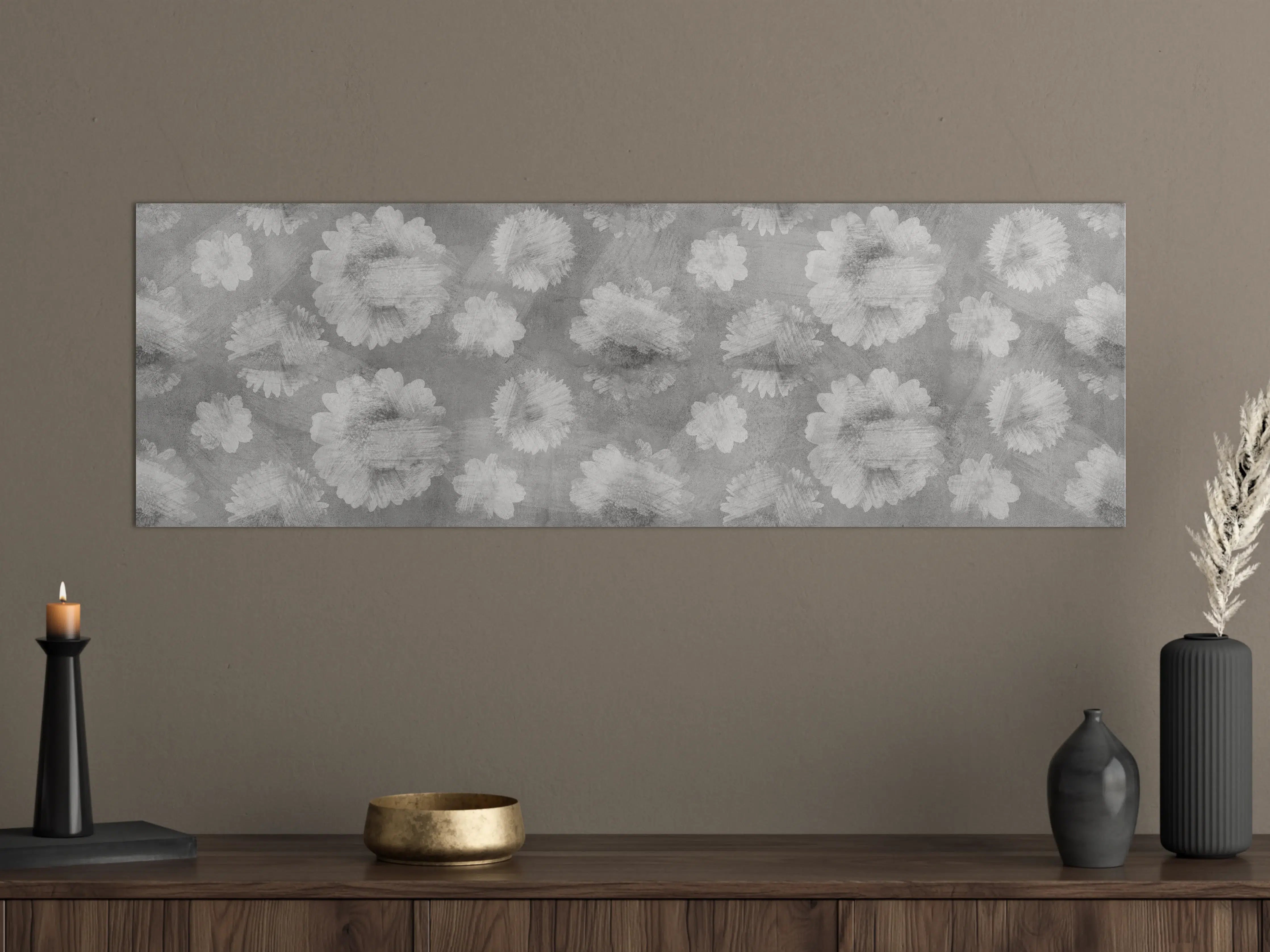 Große Wandbilder - Graue Zement Wand mit weißem Blumenmuster