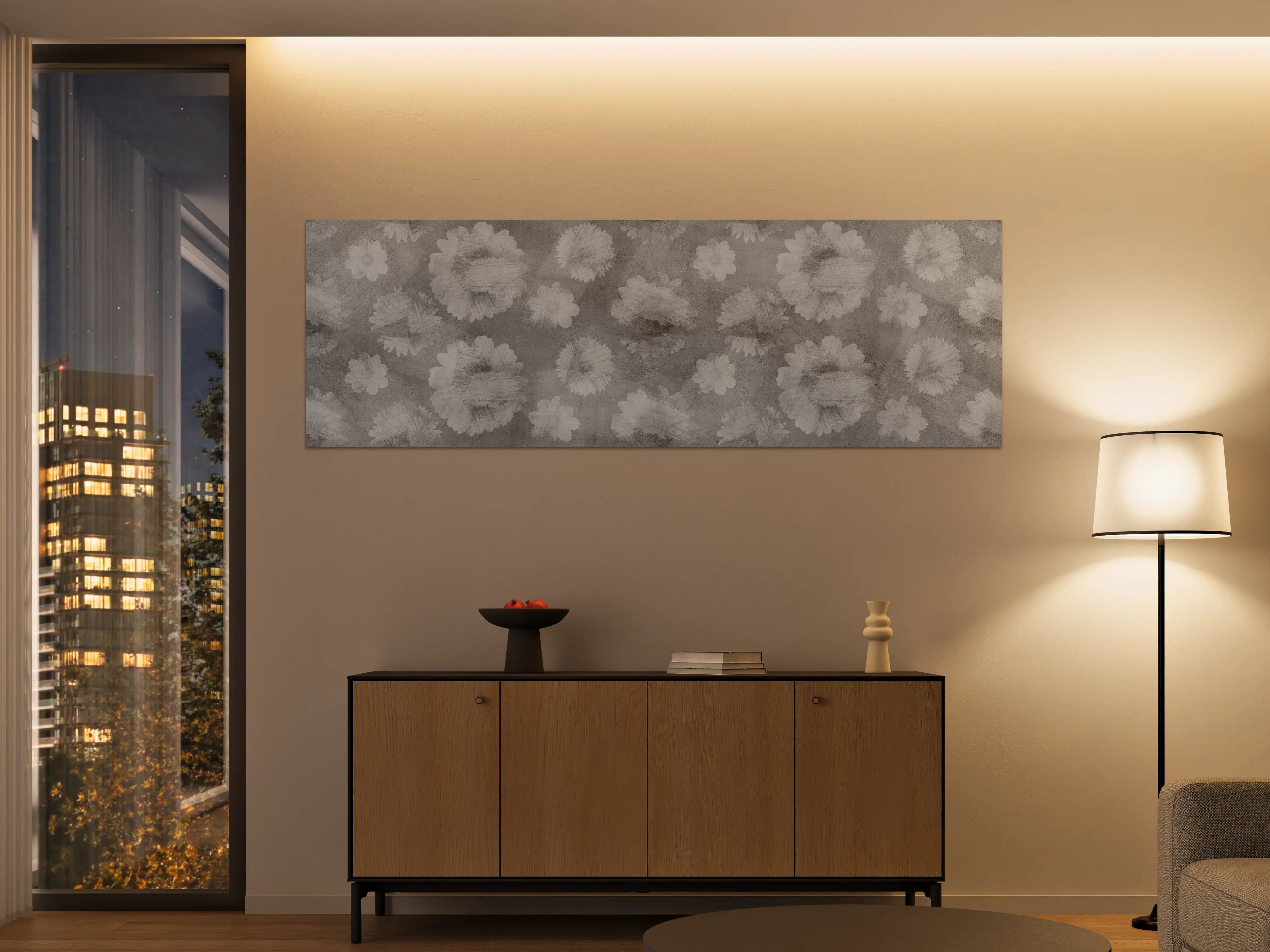 Große Wandbilder - Graue Zement Wand mit weißem Blumenmuster