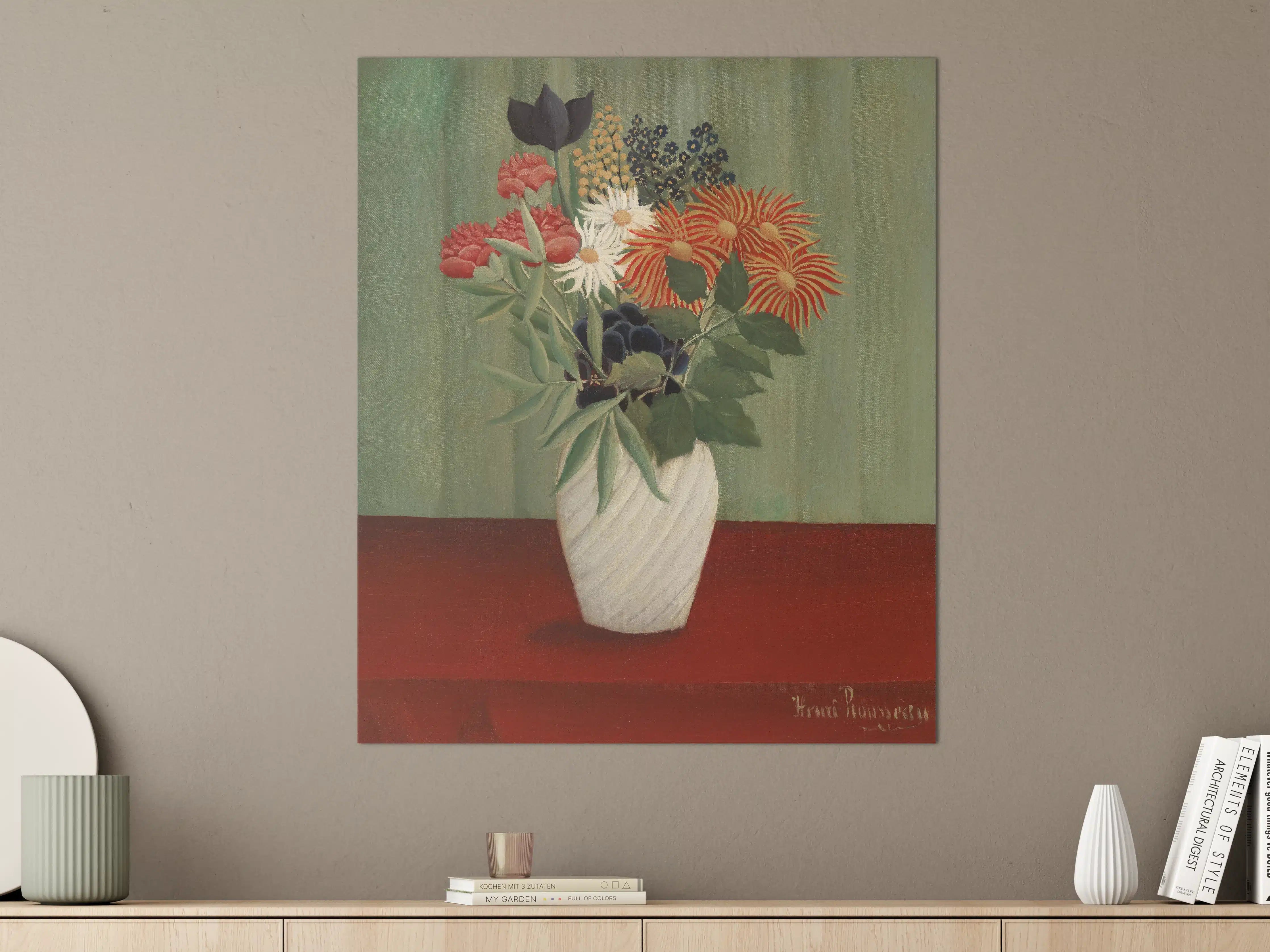 Große Wandbilder - Grauer Blumenstrauß in Weißer Vase