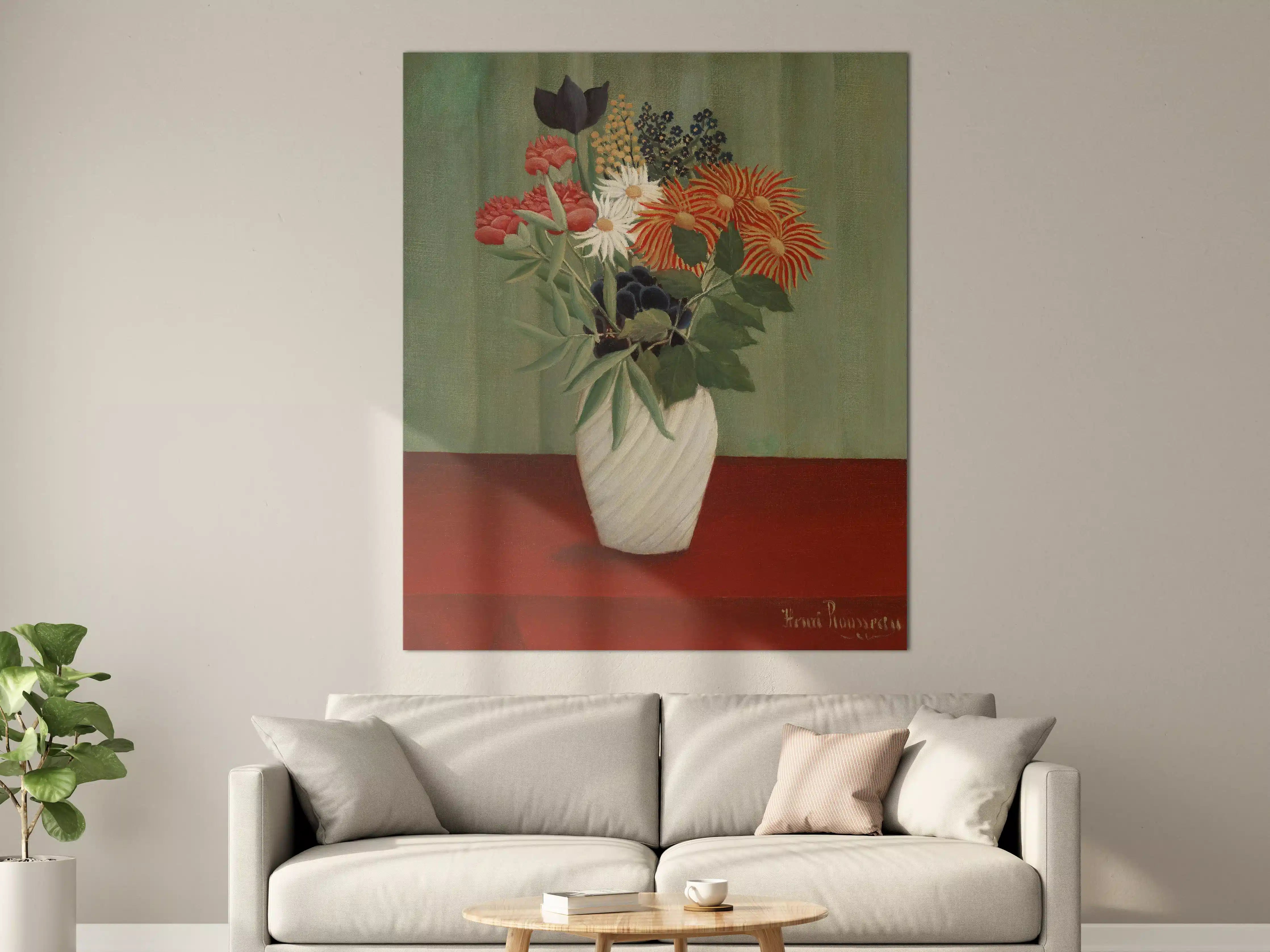 Große Wandbilder - Grauer Blumenstrauß in Weißer Vase