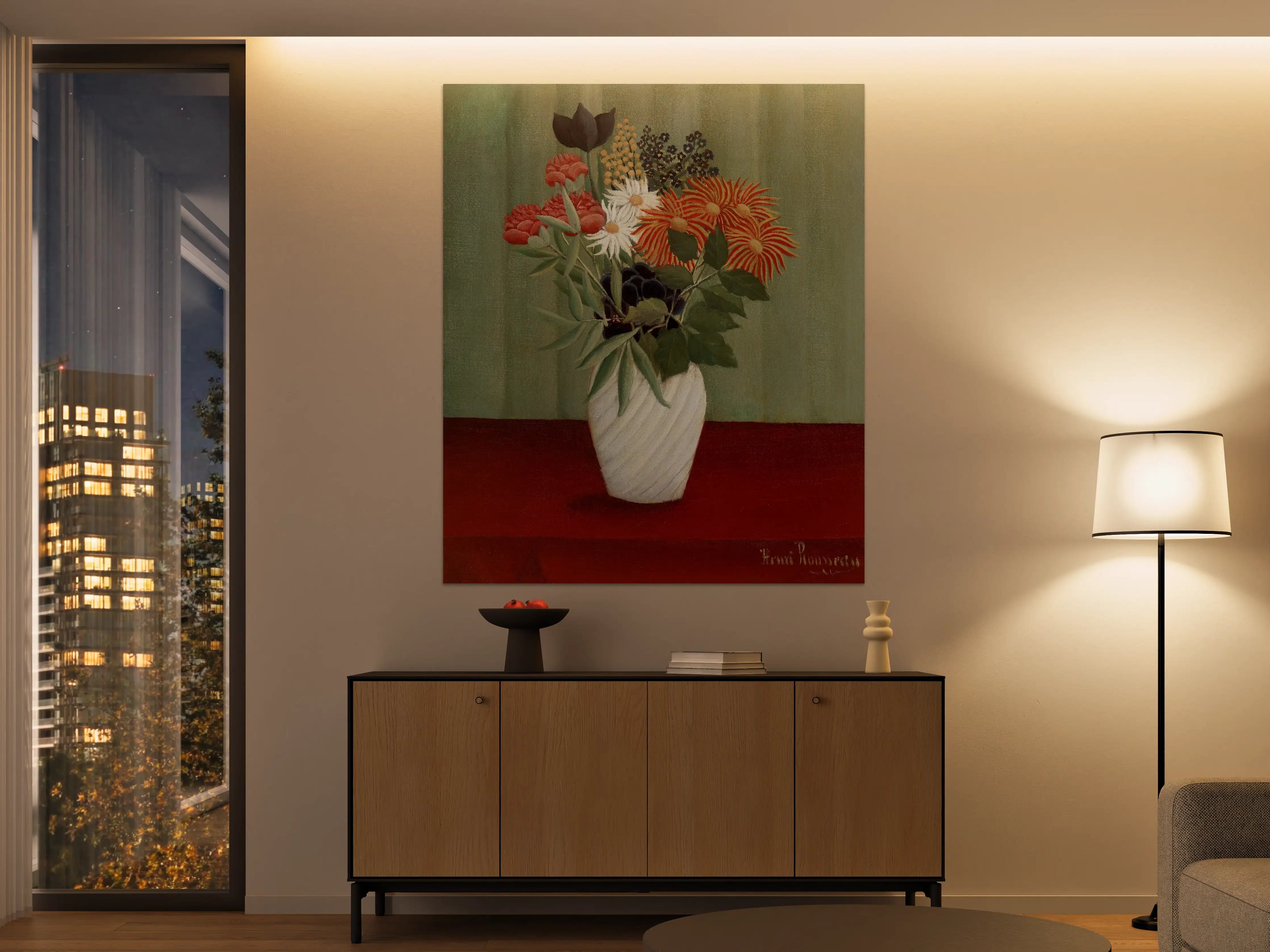Große Wandbilder - Grauer Blumenstrauß in Weißer Vase