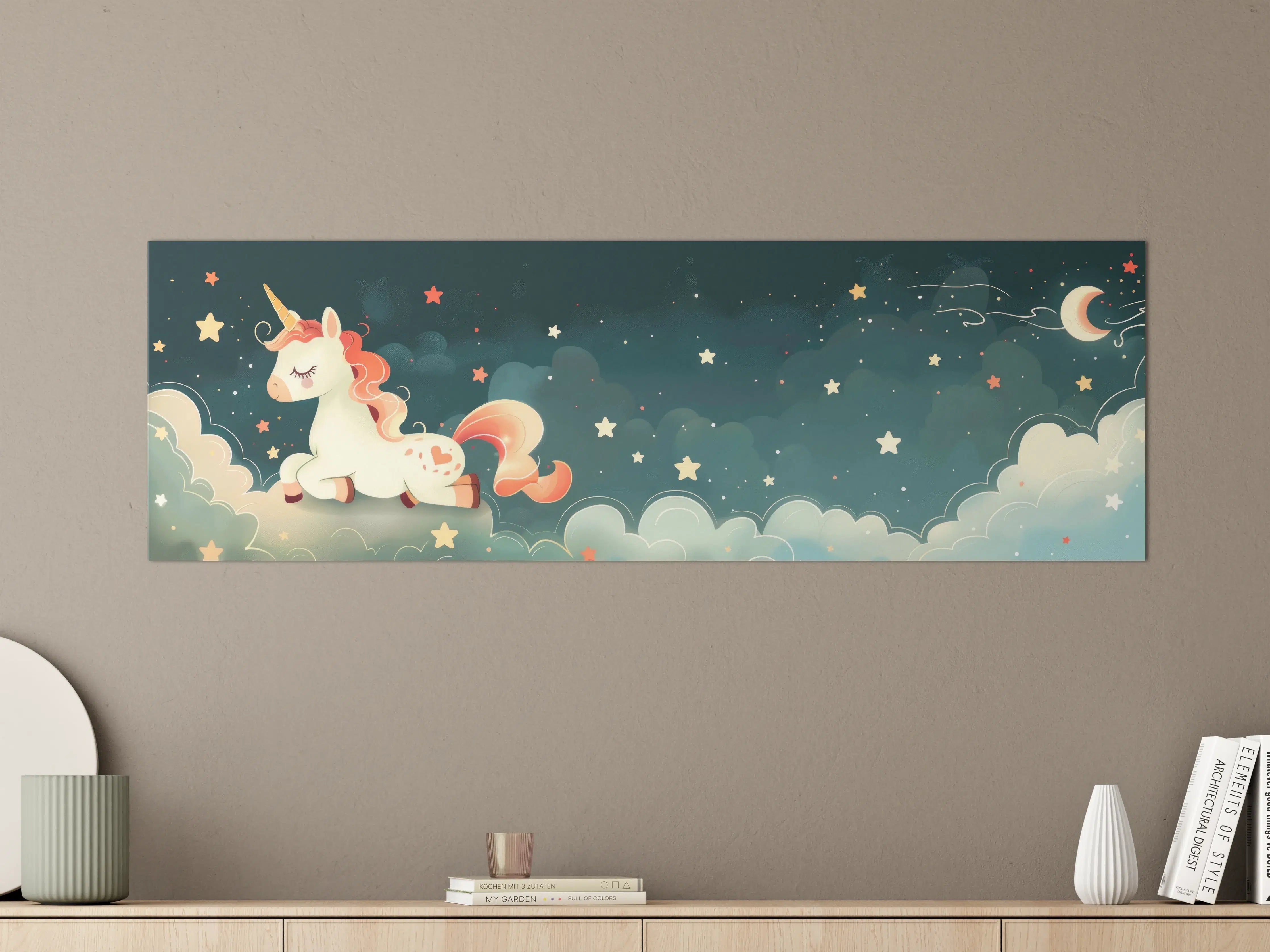 Große Wandbilder - Grauer Einhorn-Himmel mit Sternen