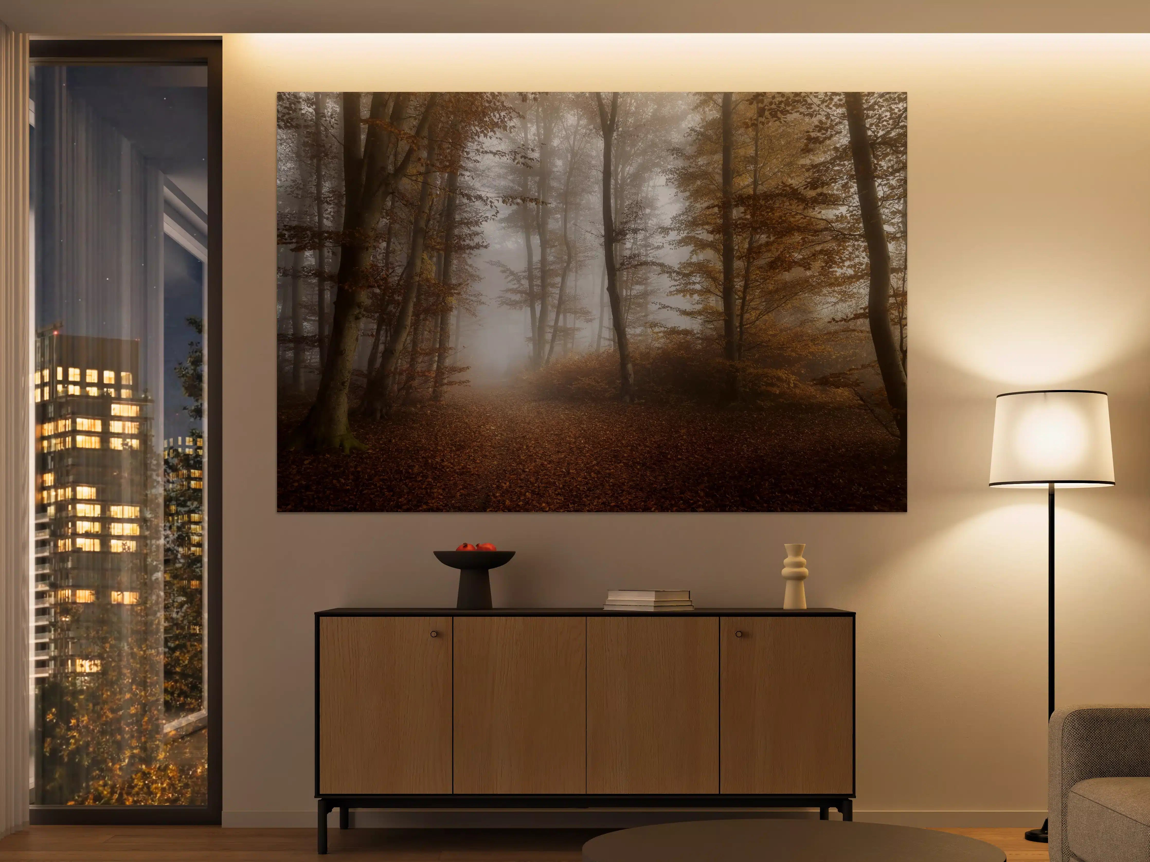 Große Wandbilder - Grauer Herbstnebel im Wald