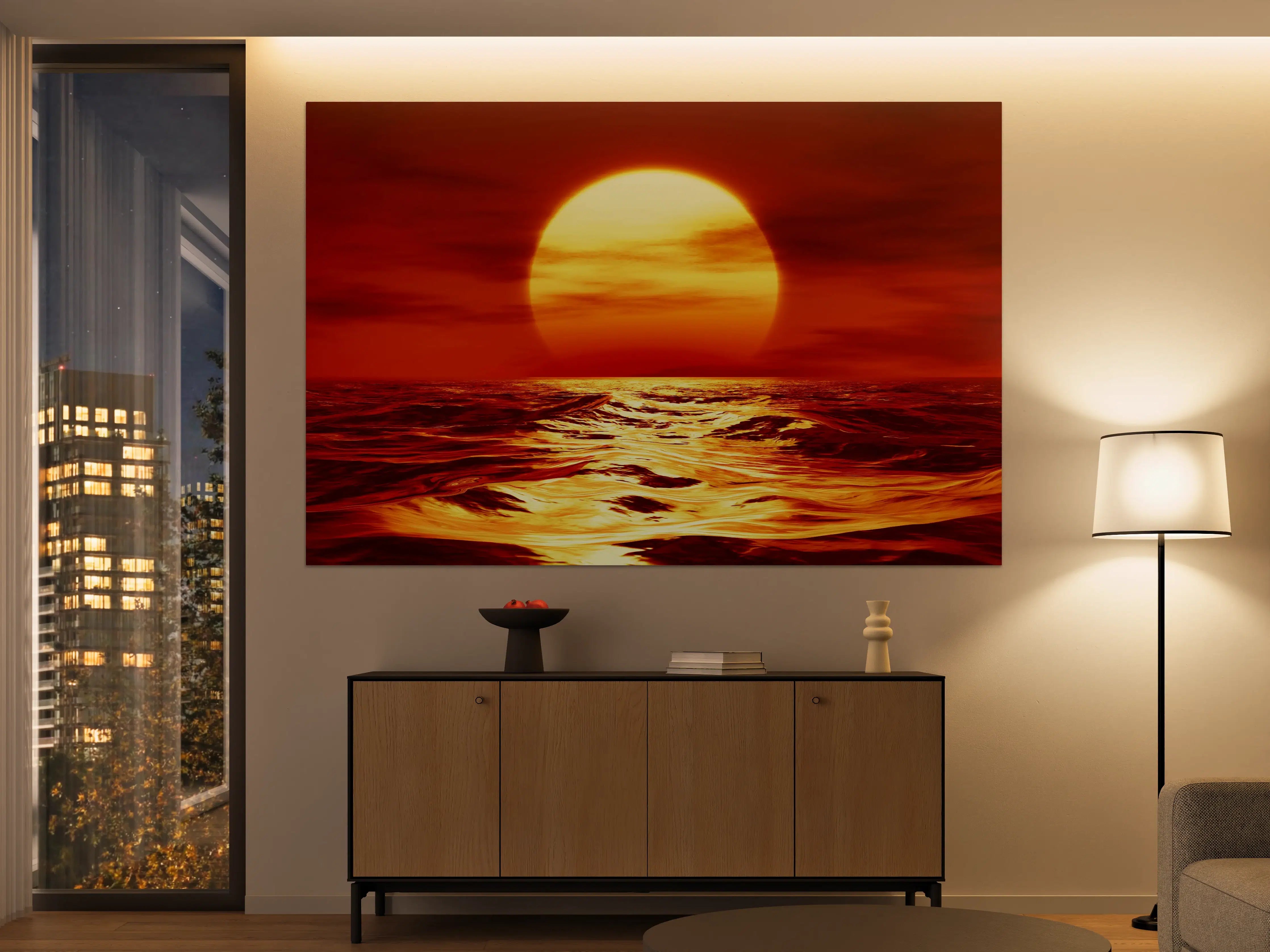 Große Wandbilder - Grauer Himmel, goldene Meereswellen