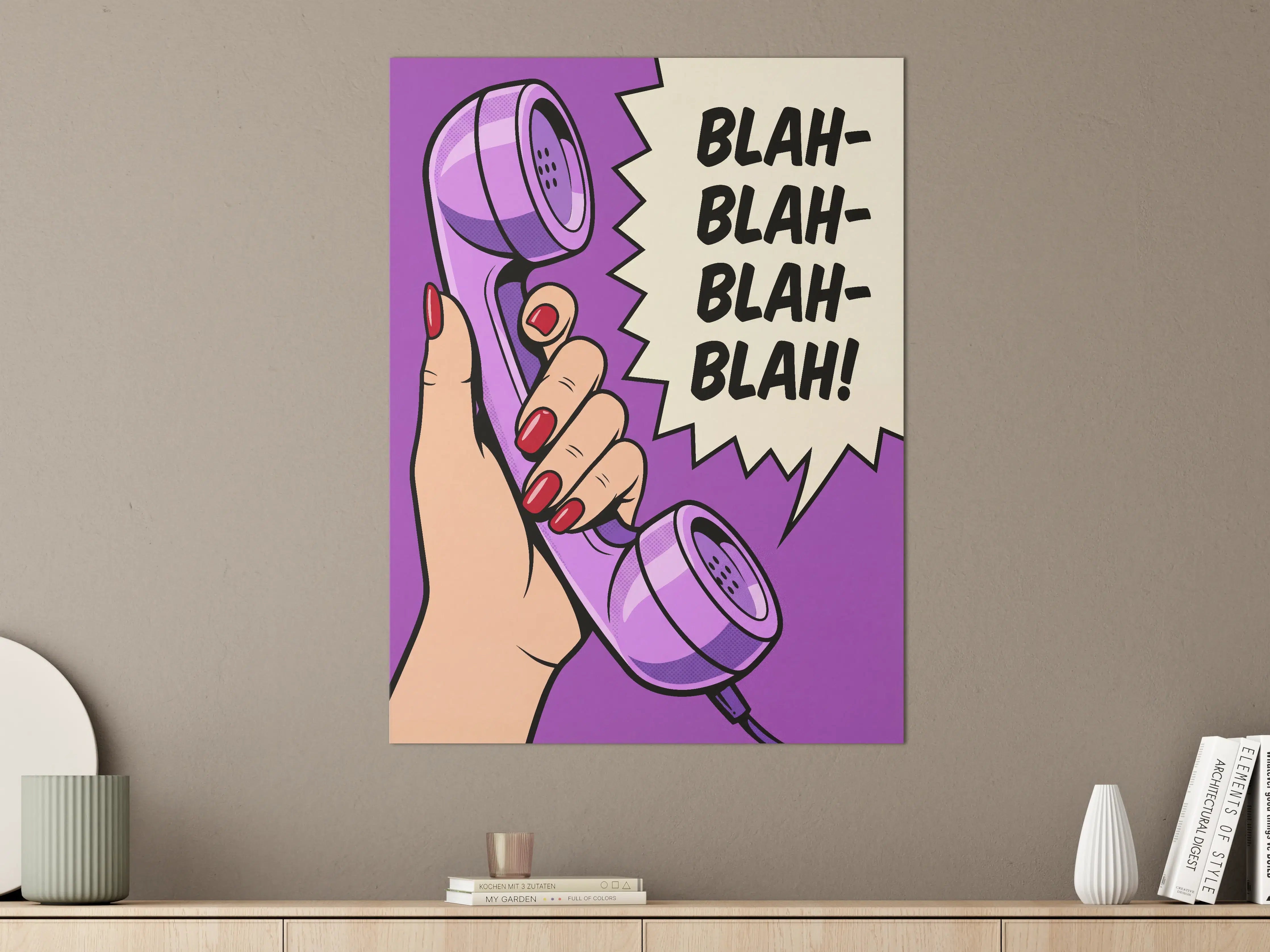 Große Wandbilder - Grauer Pop-Art Telefon mit Sprechblase