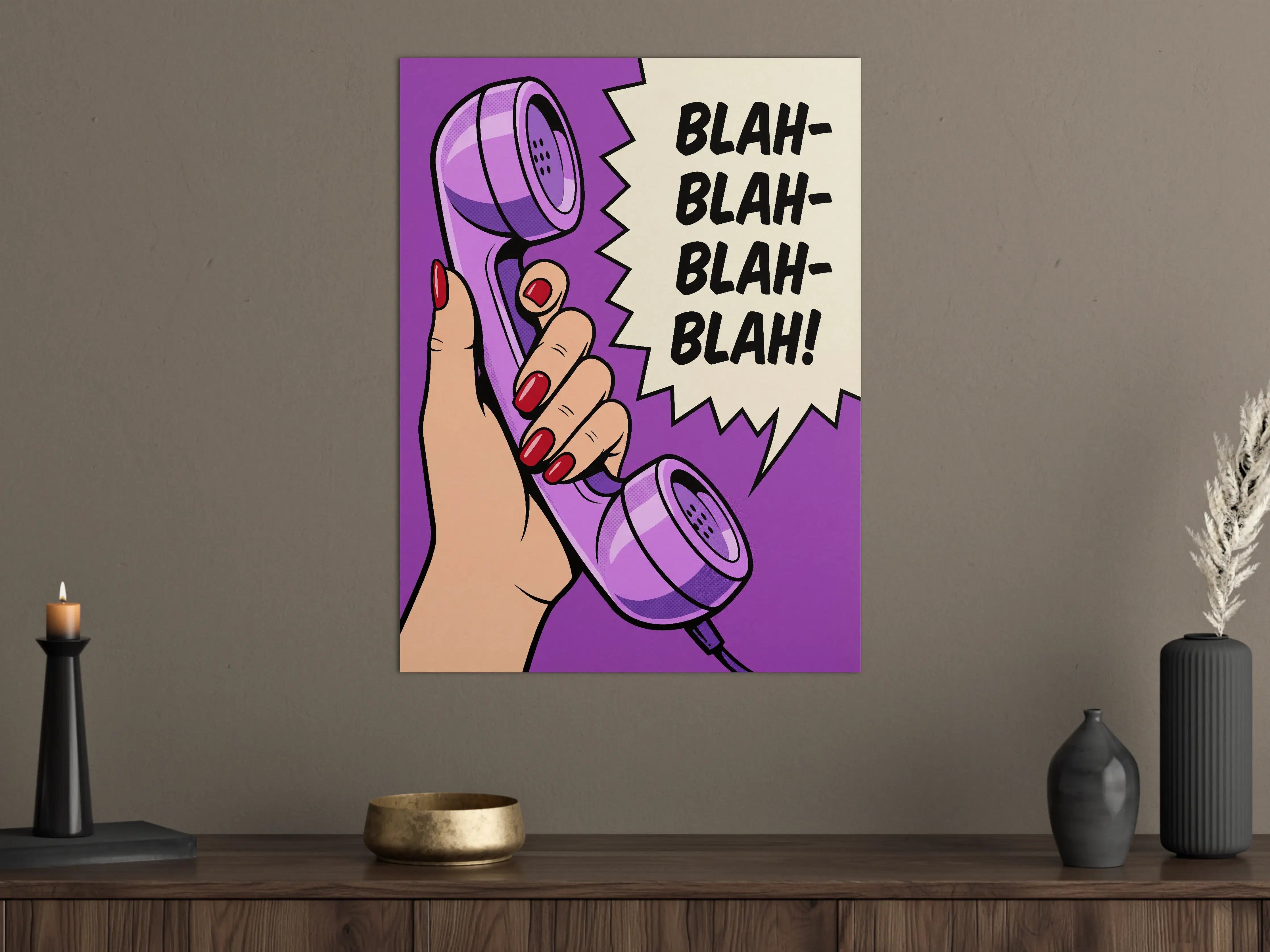 Große Wandbilder - Grauer Pop-Art Telefon mit Sprechblase