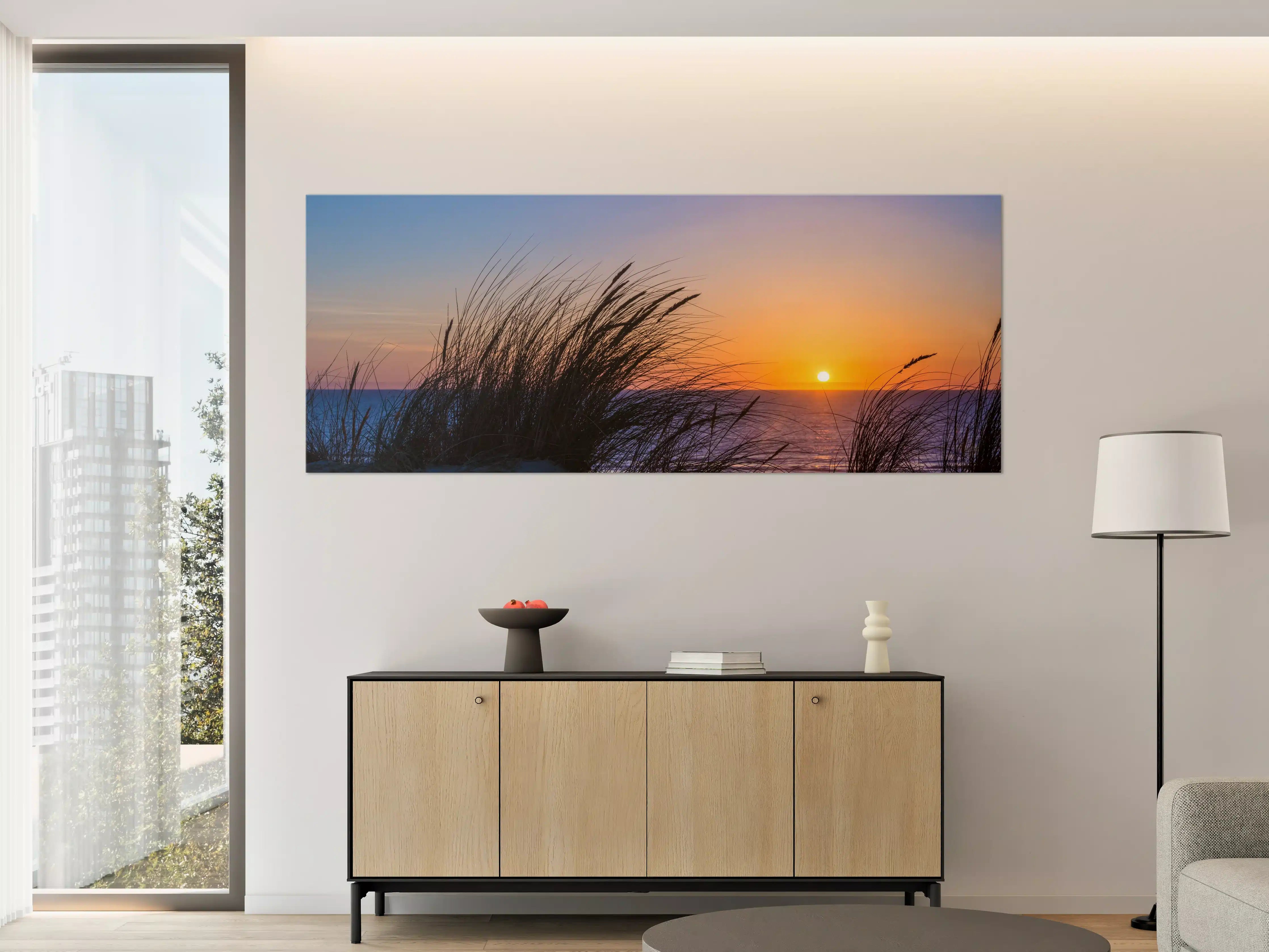 Große Wandbilder - Grauer Sonnenuntergang am Meer