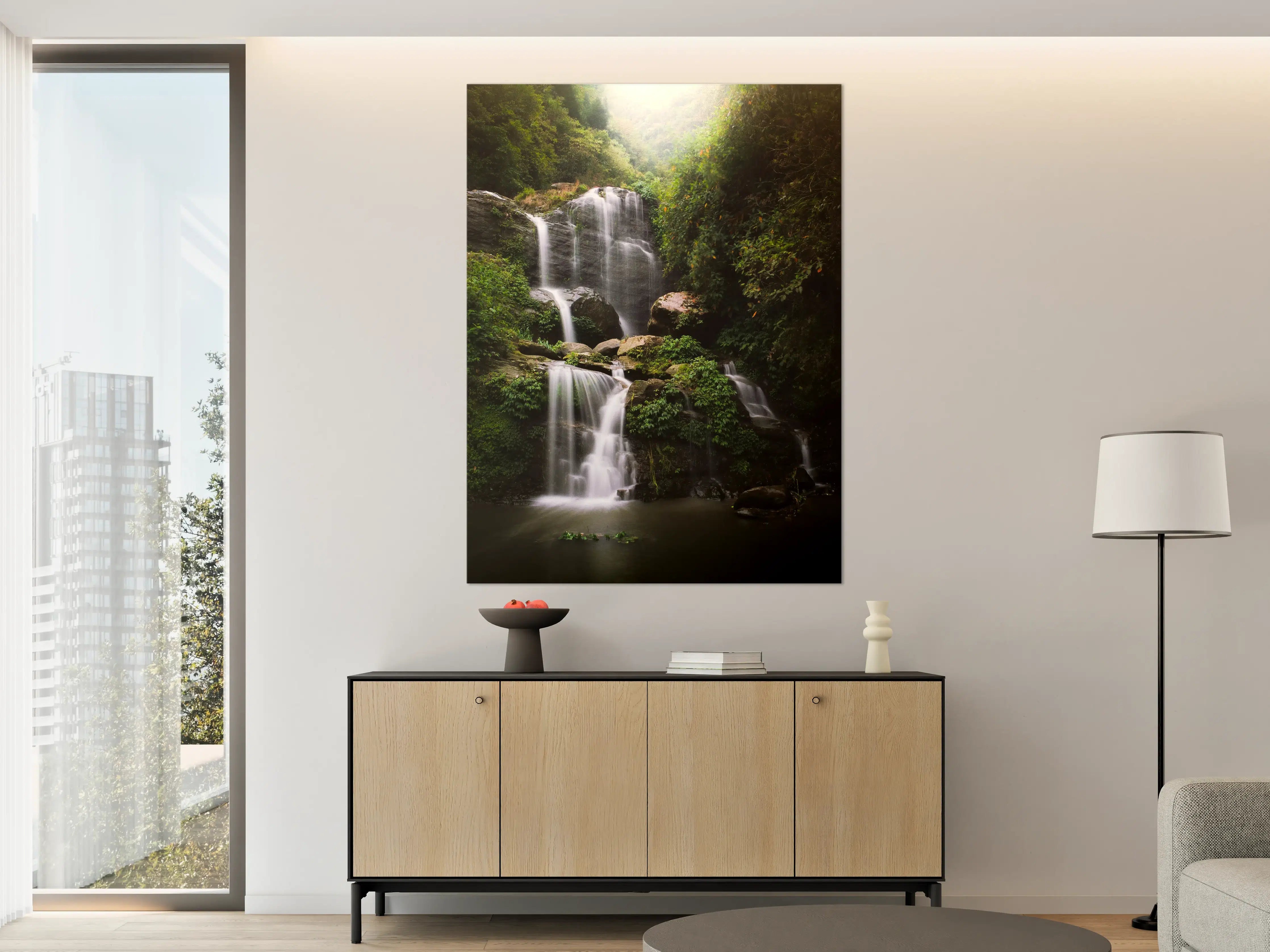 Große Wandbilder - Grauer Wasserfall im grünen Glanz