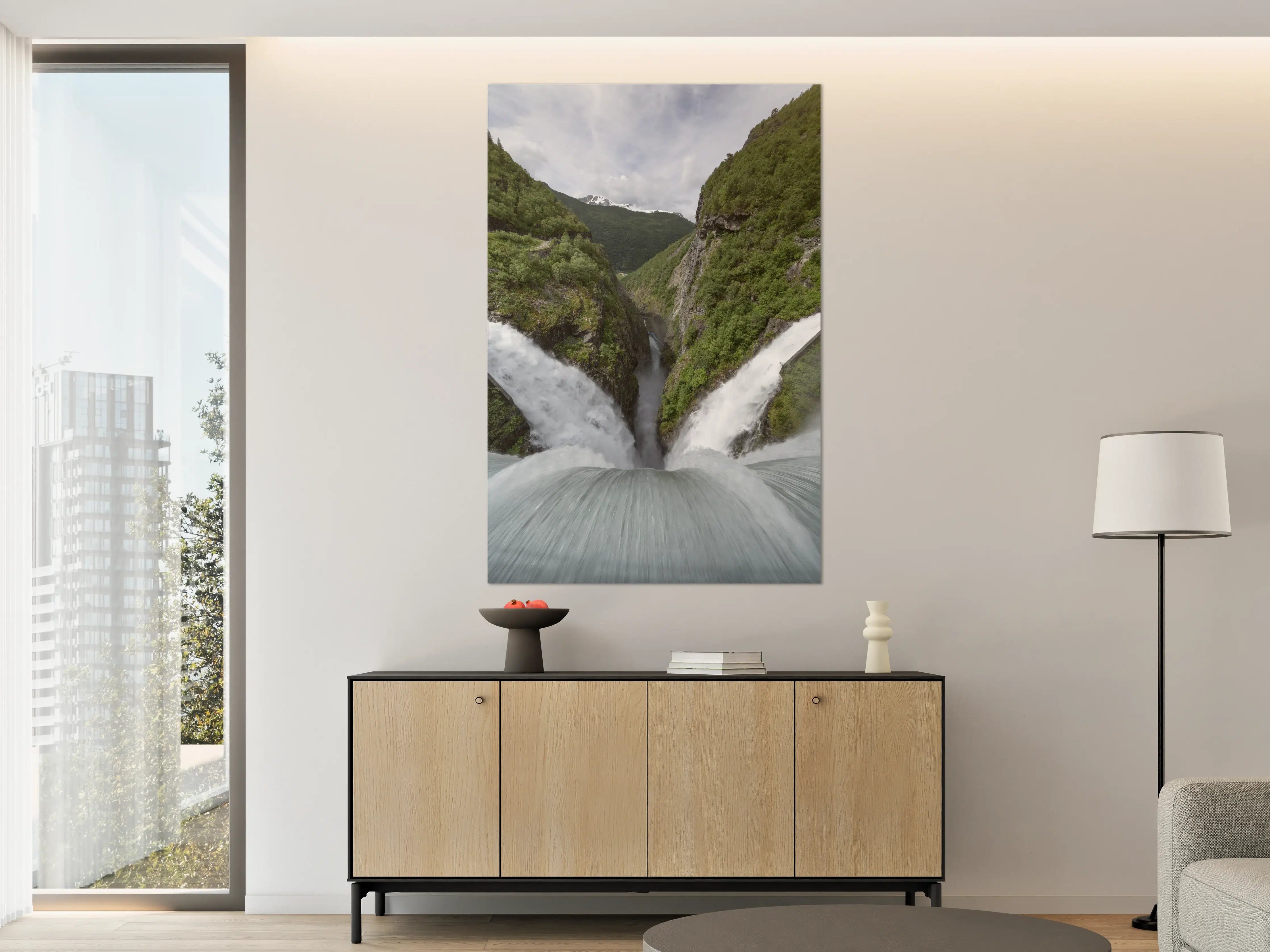 Große Wandbilder - Grauer Wasserfall in Grünen Bergen