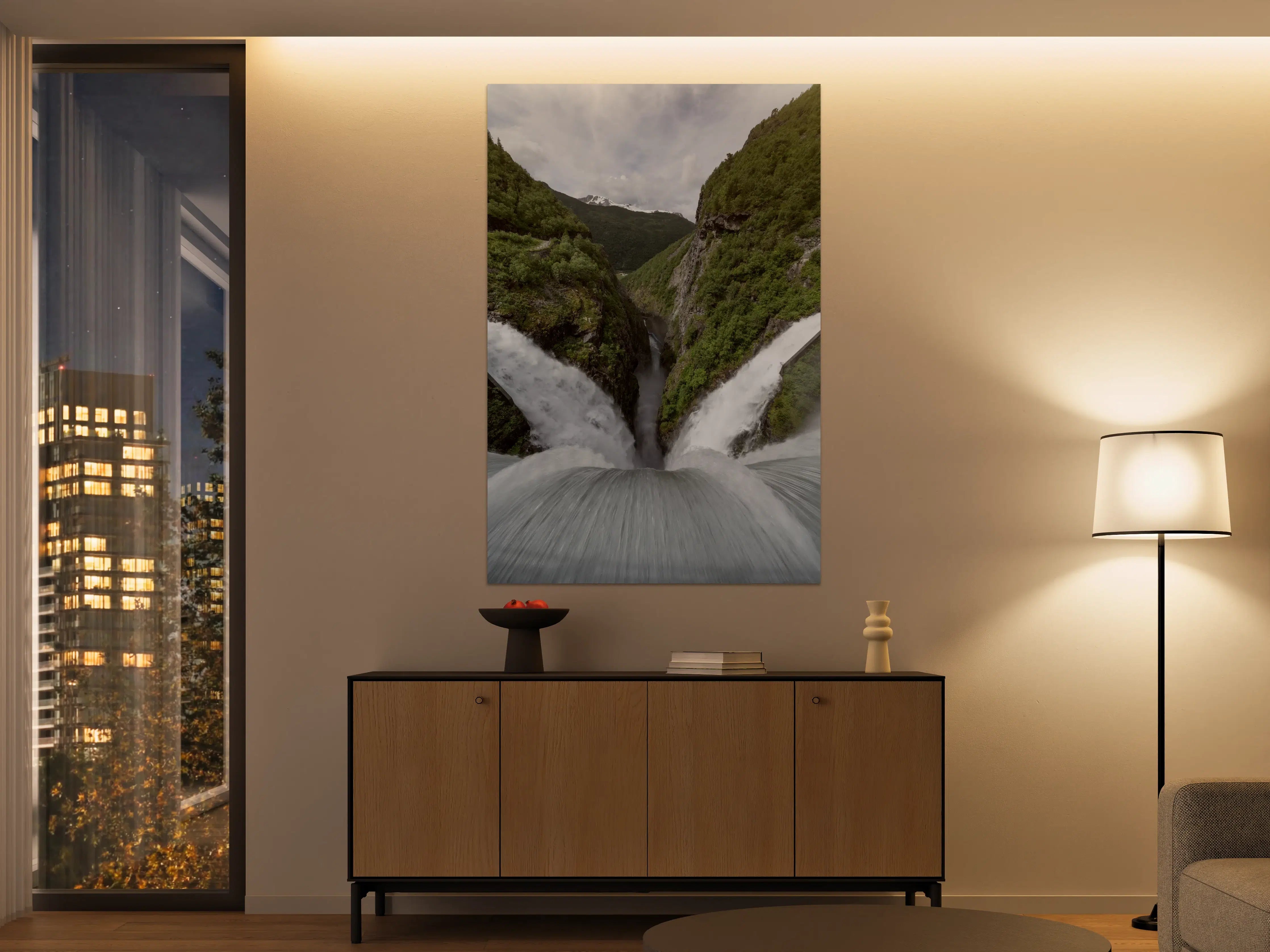 Große Wandbilder - Grauer Wasserfall in Grünen Bergen