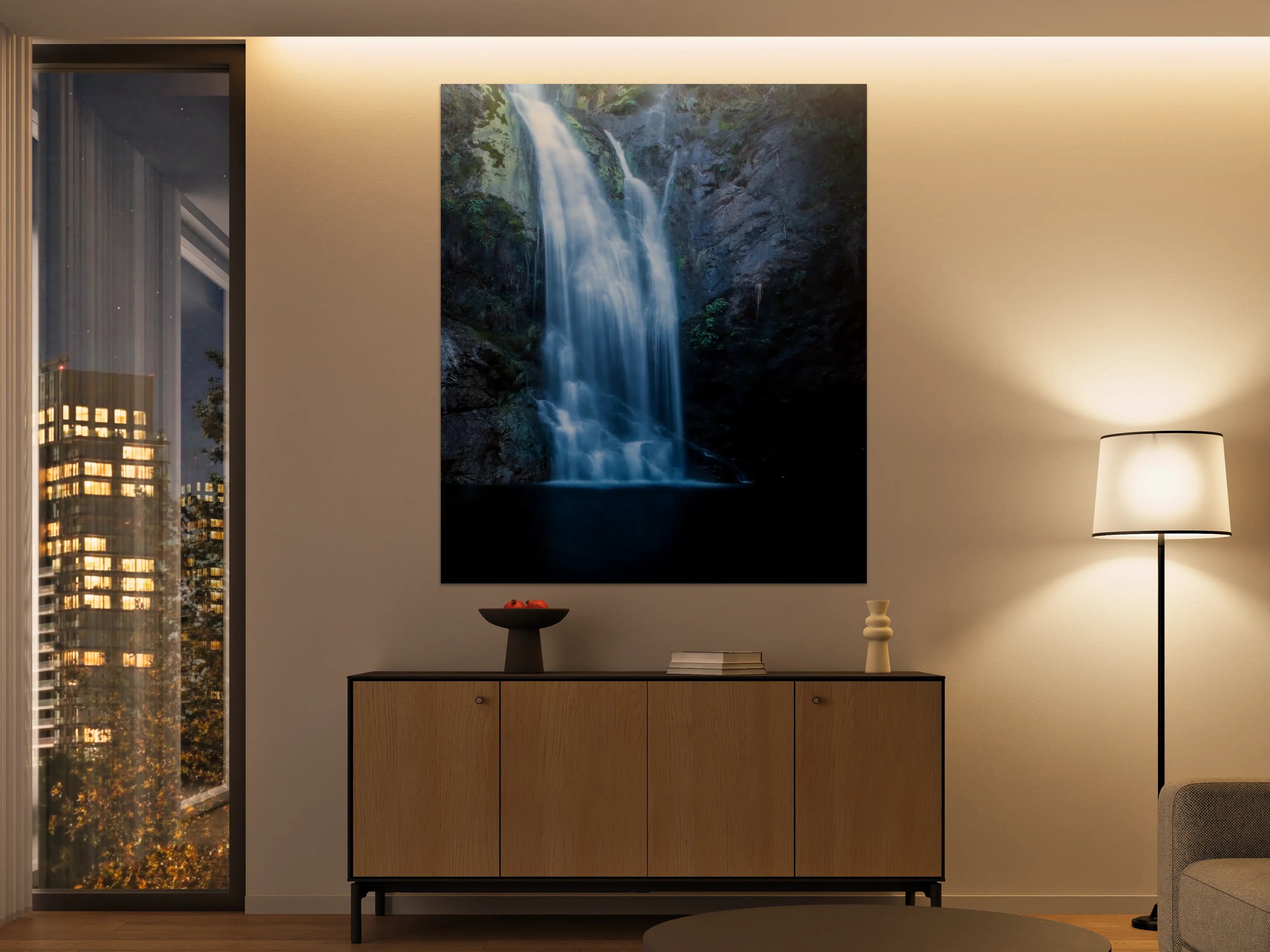 Große Wandbilder - Grauer Wasserfall in weißer Idylle