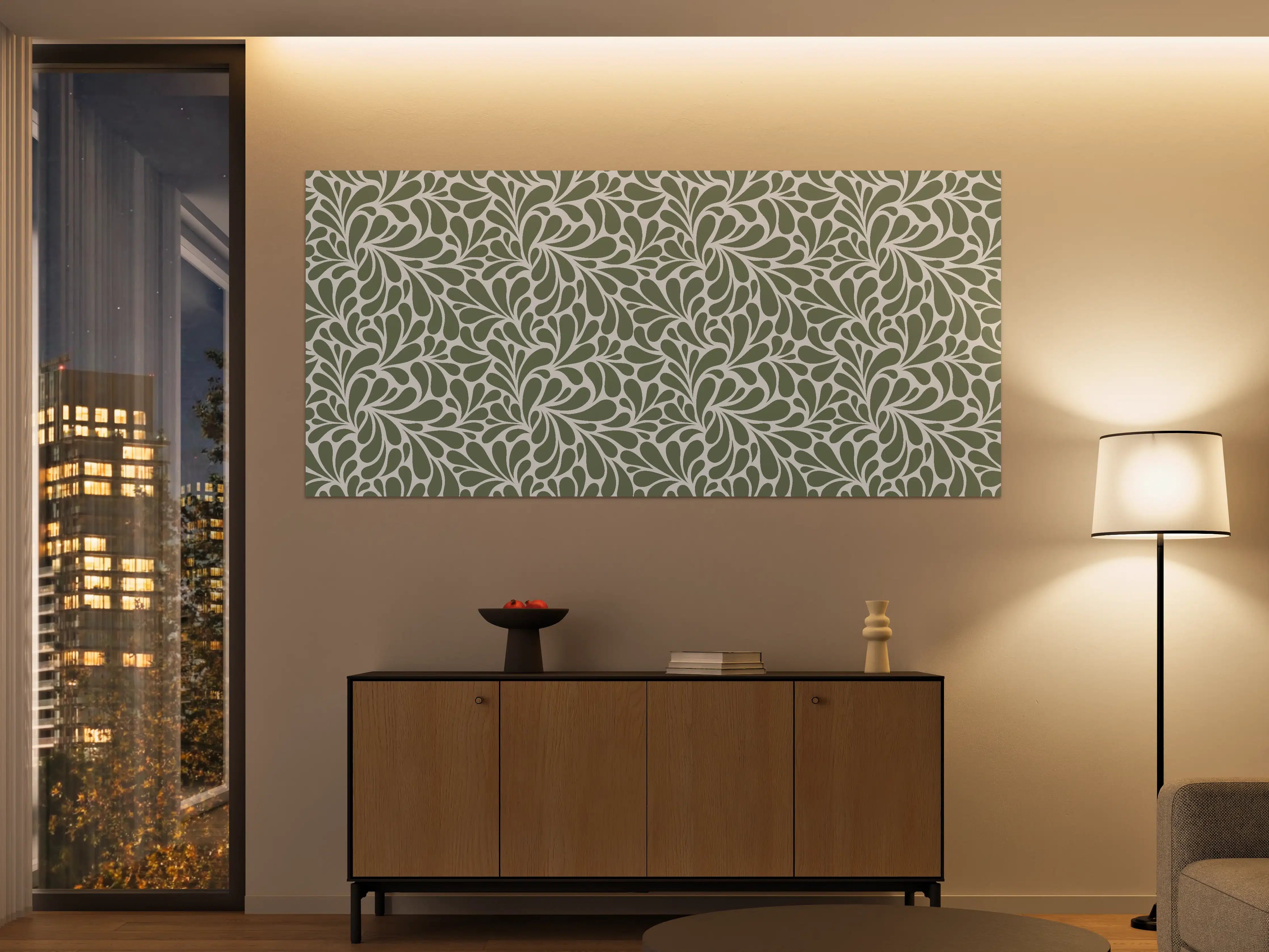 Große Wandbilder - Graues Blättermuster-Design