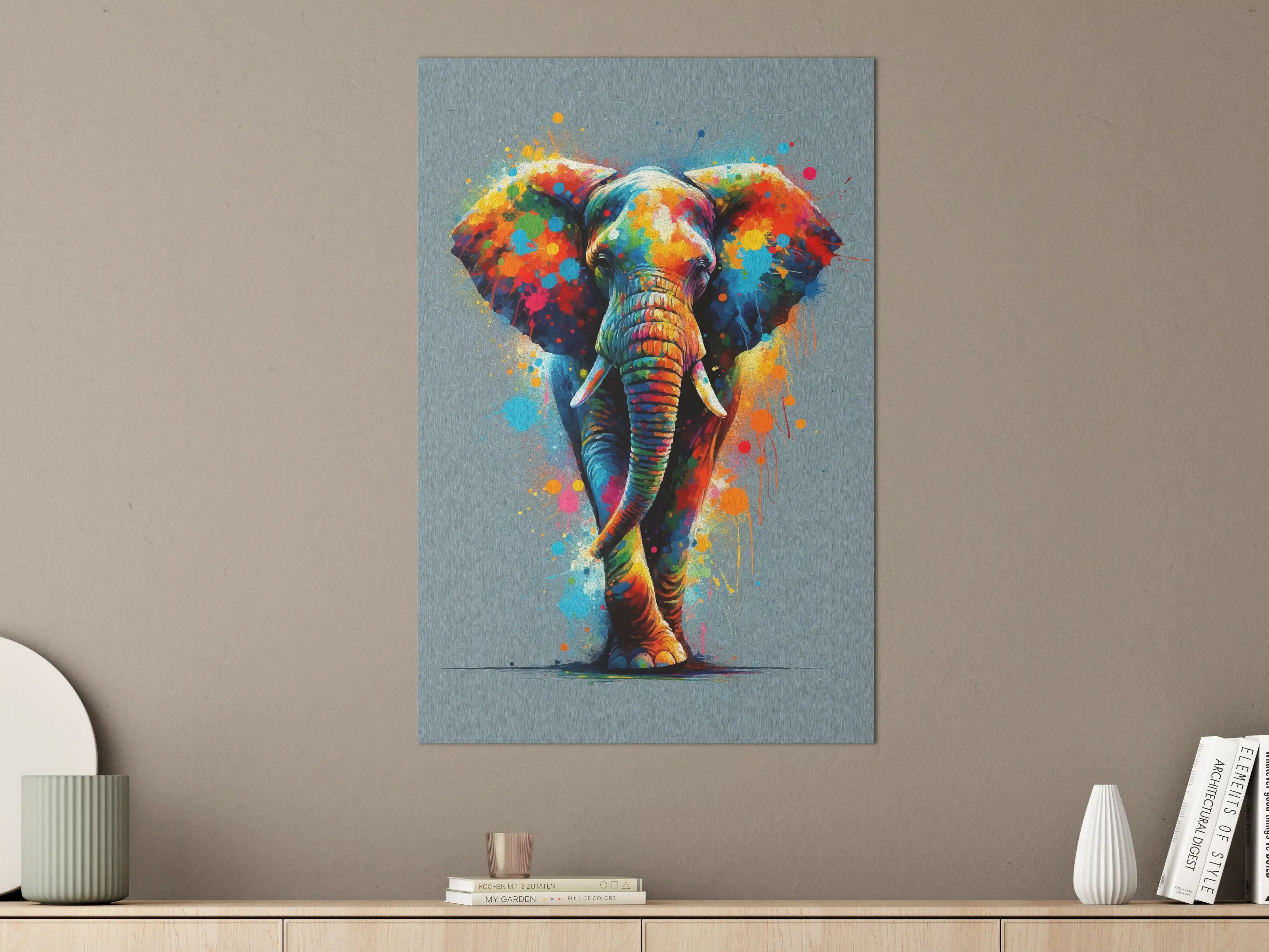 Große Wandbilder - Graues Elefantenporträt in Weiß