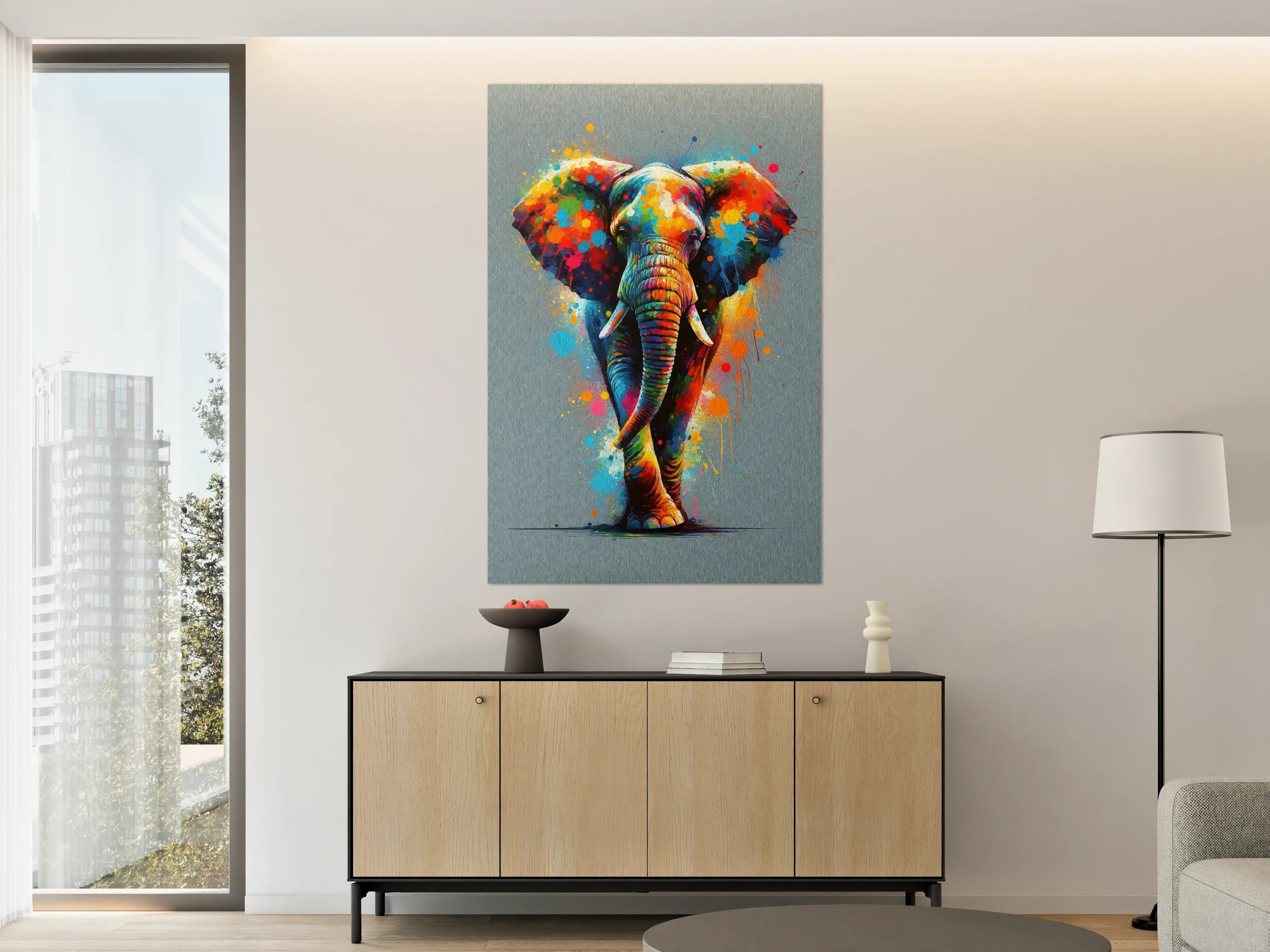 Große Wandbilder - Graues Elefantenporträt in Weiß