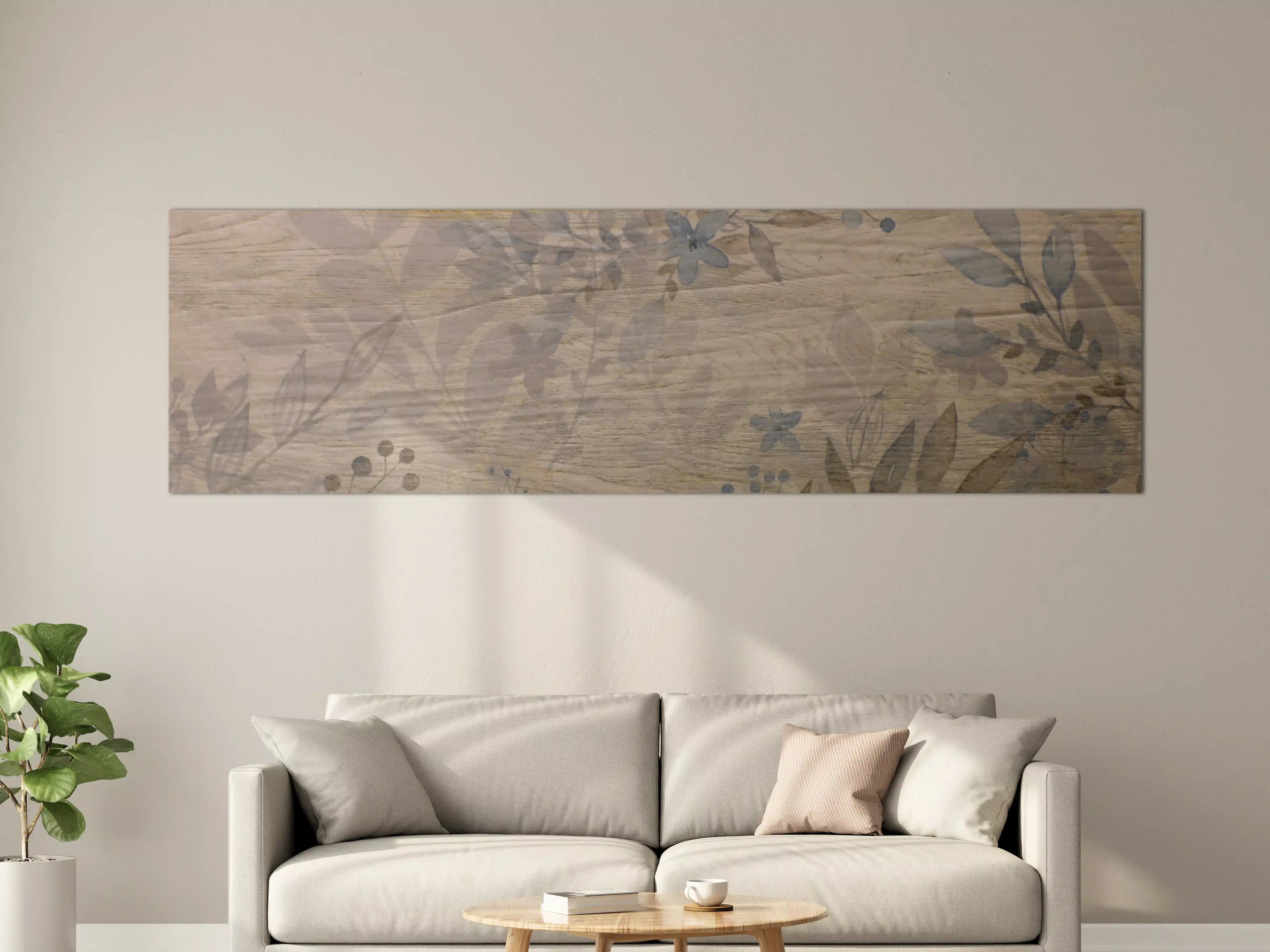 Große Wandbilder - Graues Holz mit Blumenmuster