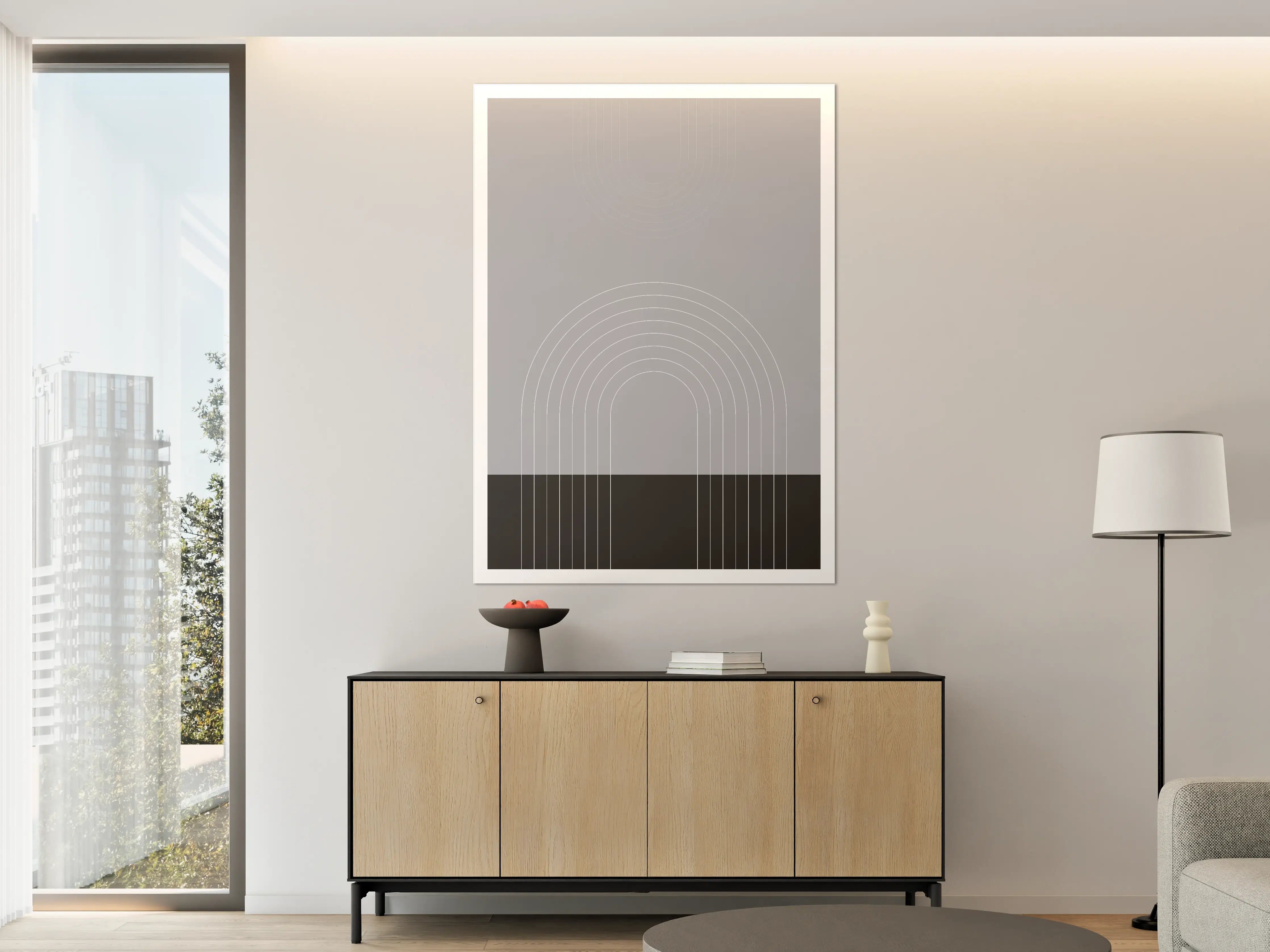 Große Wandbilder - Graues und Schwarzes Linienmuster in moderner Optik