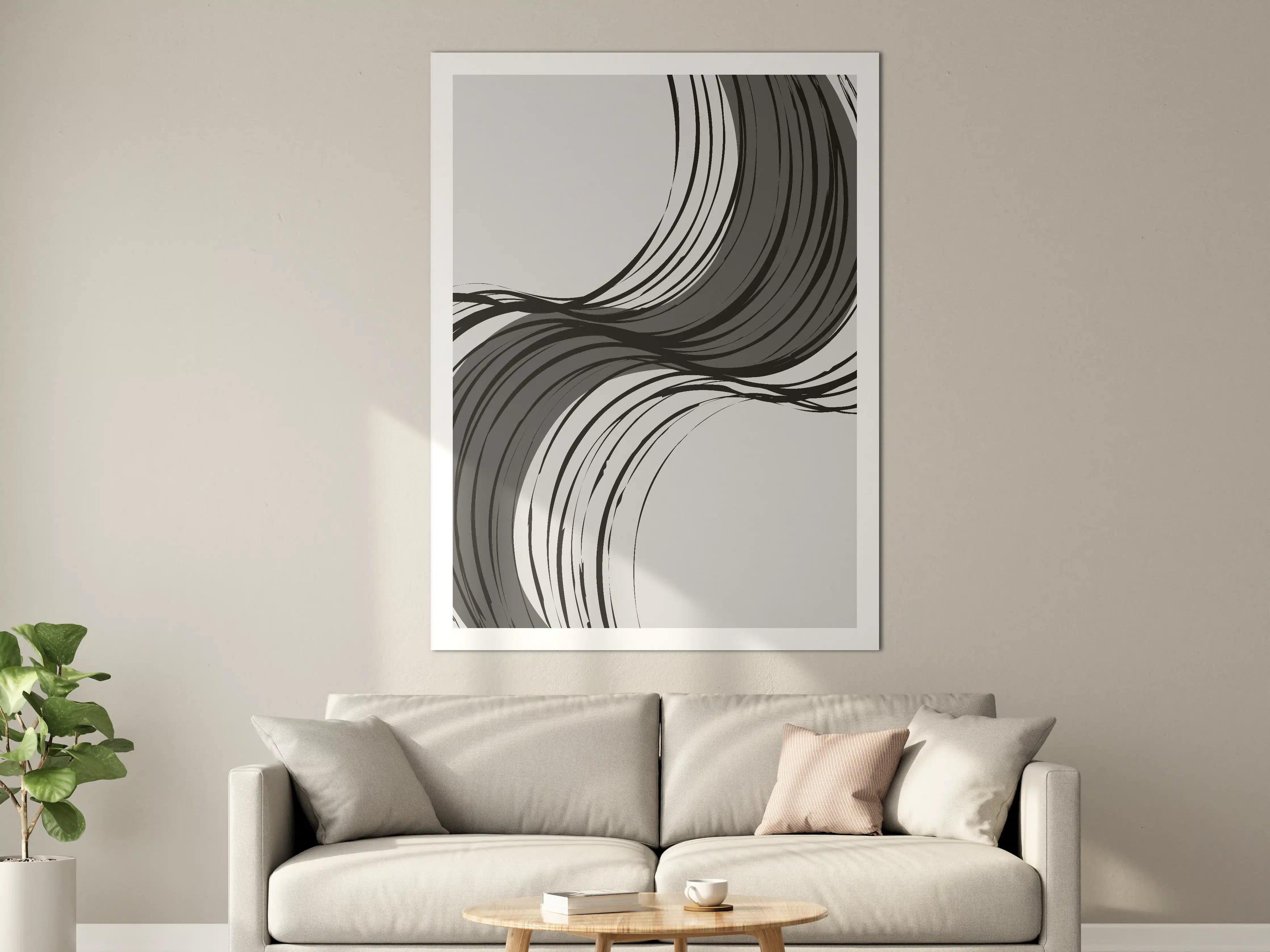 Große Wandbilder - Graustufen-Abstract mit flowing Linien