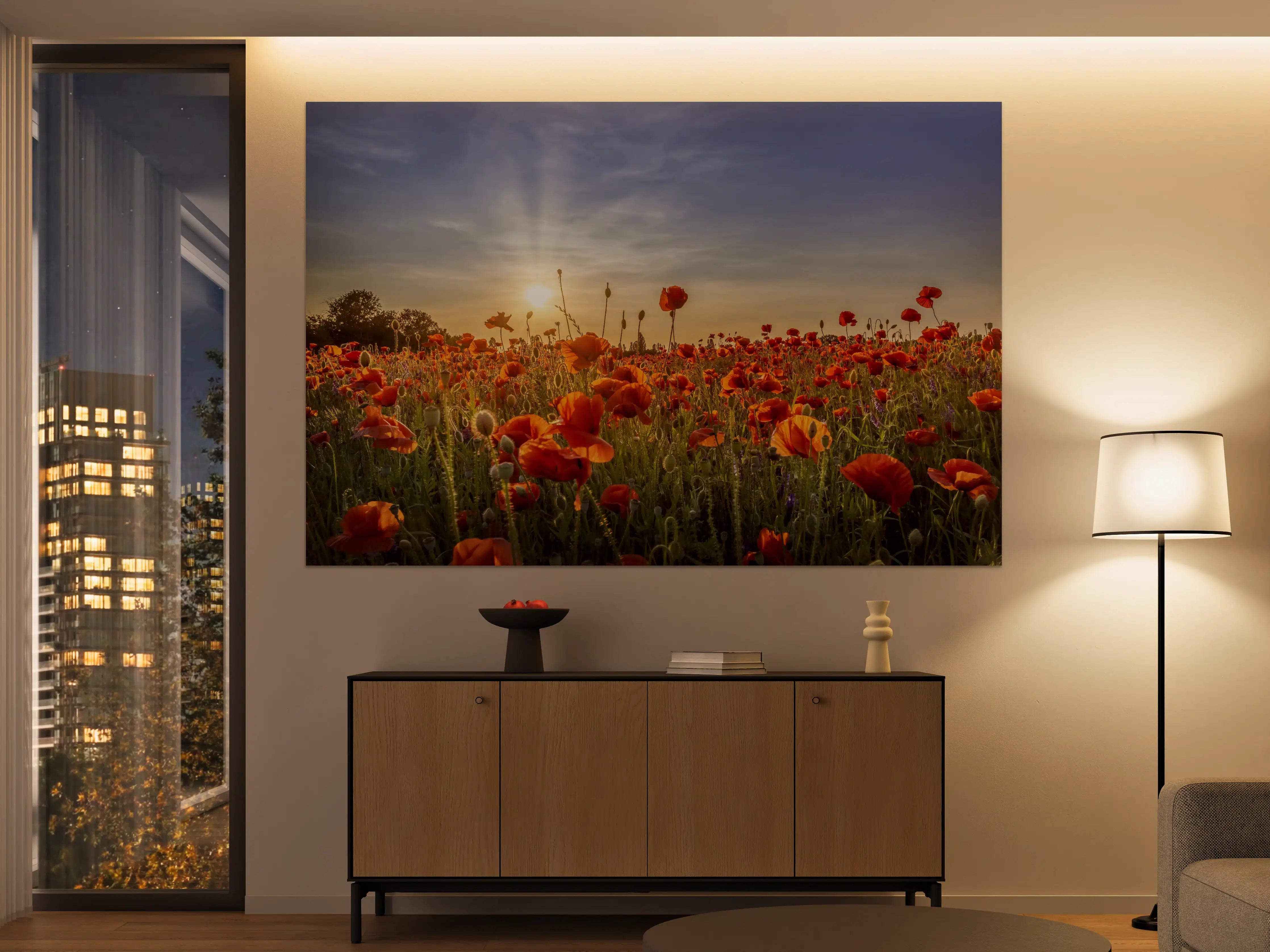 Große Wandbilder - Grauwe Mohnblüten im Abendlicht