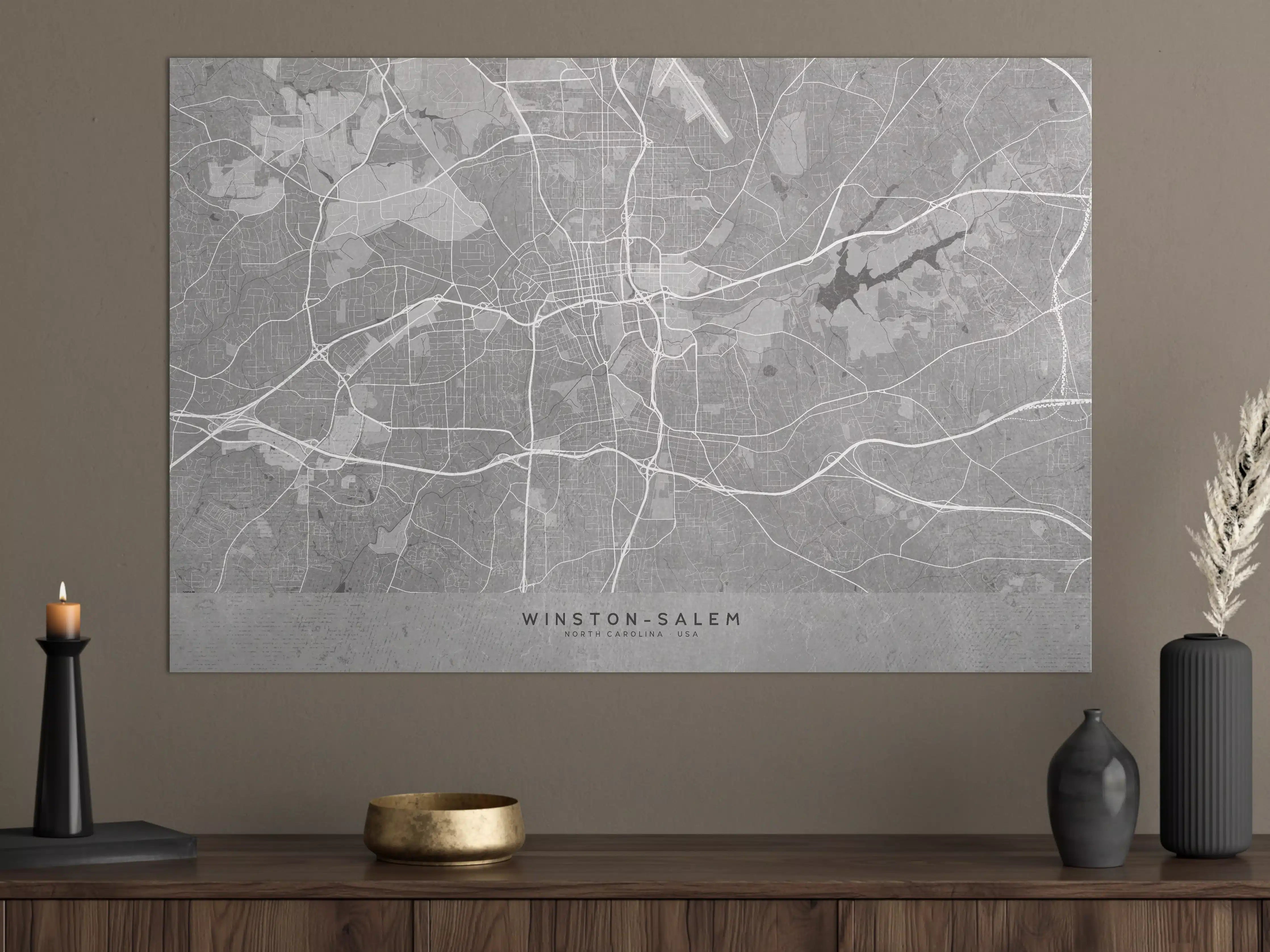 Große Wandbilder - Gray Vintage Winston Salem Map