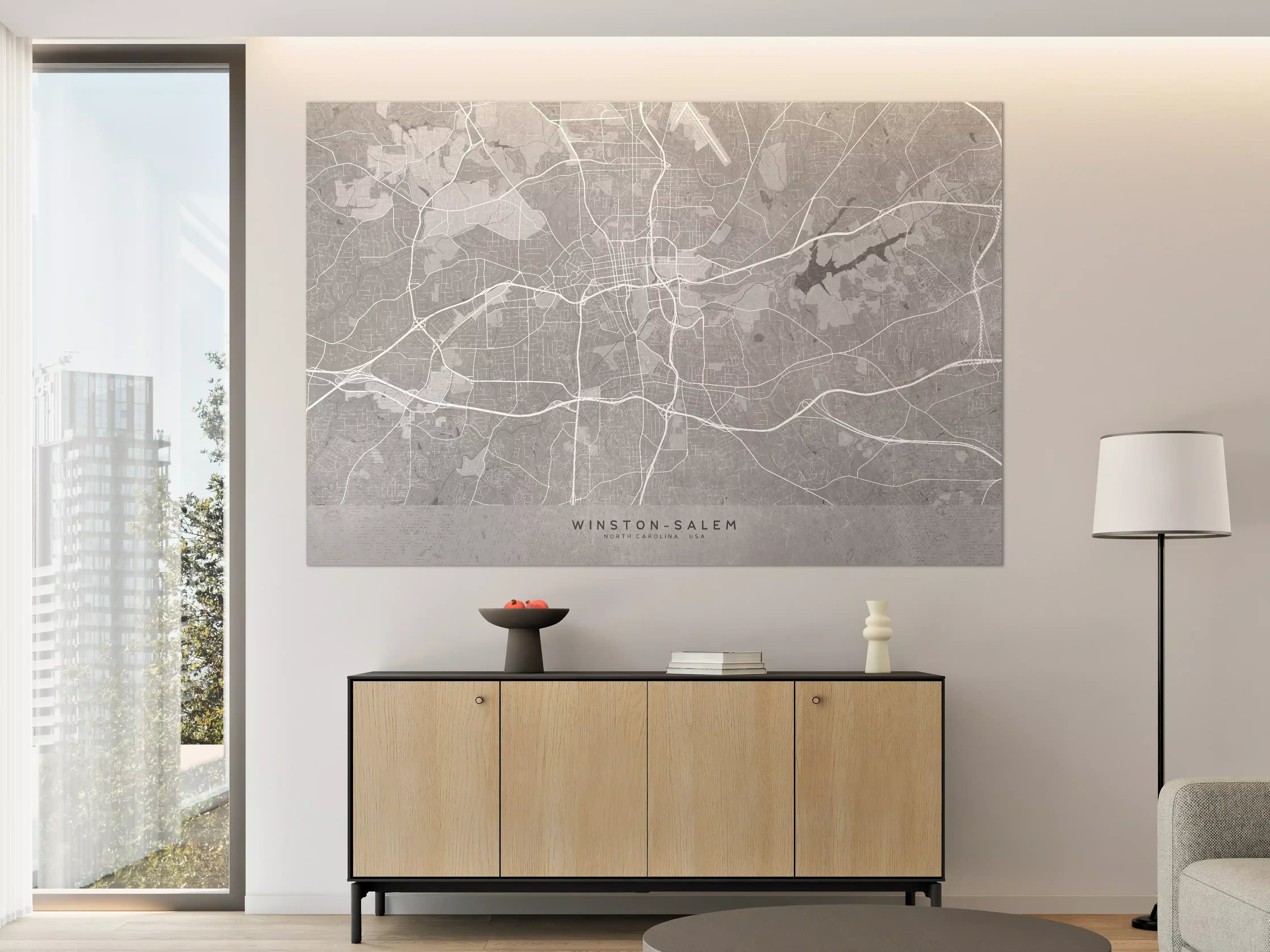 Große Wandbilder - Gray Vintage Winston Salem Map