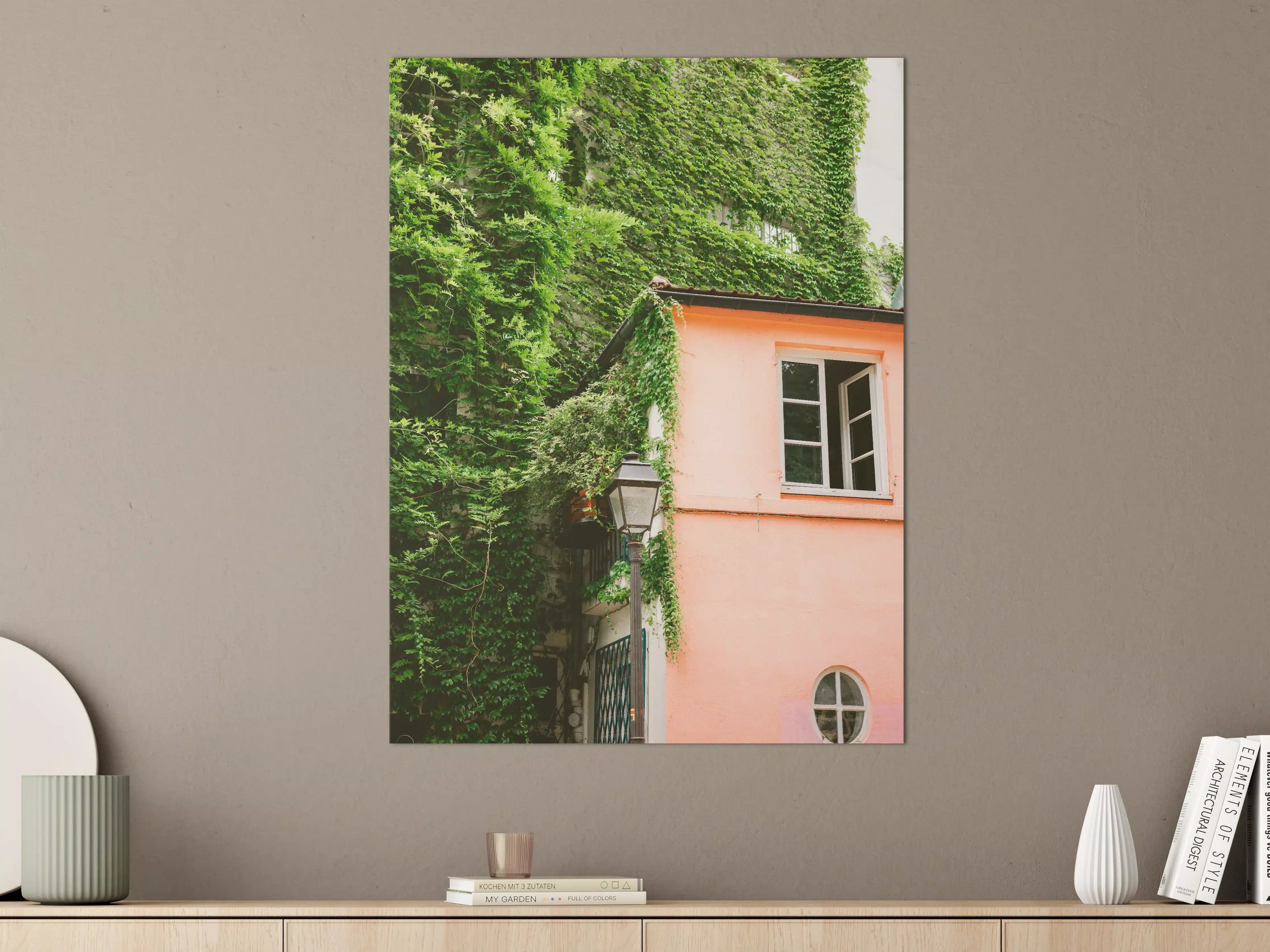 Große Wandbilder - Grün-Pinkes Montmartre-Haus