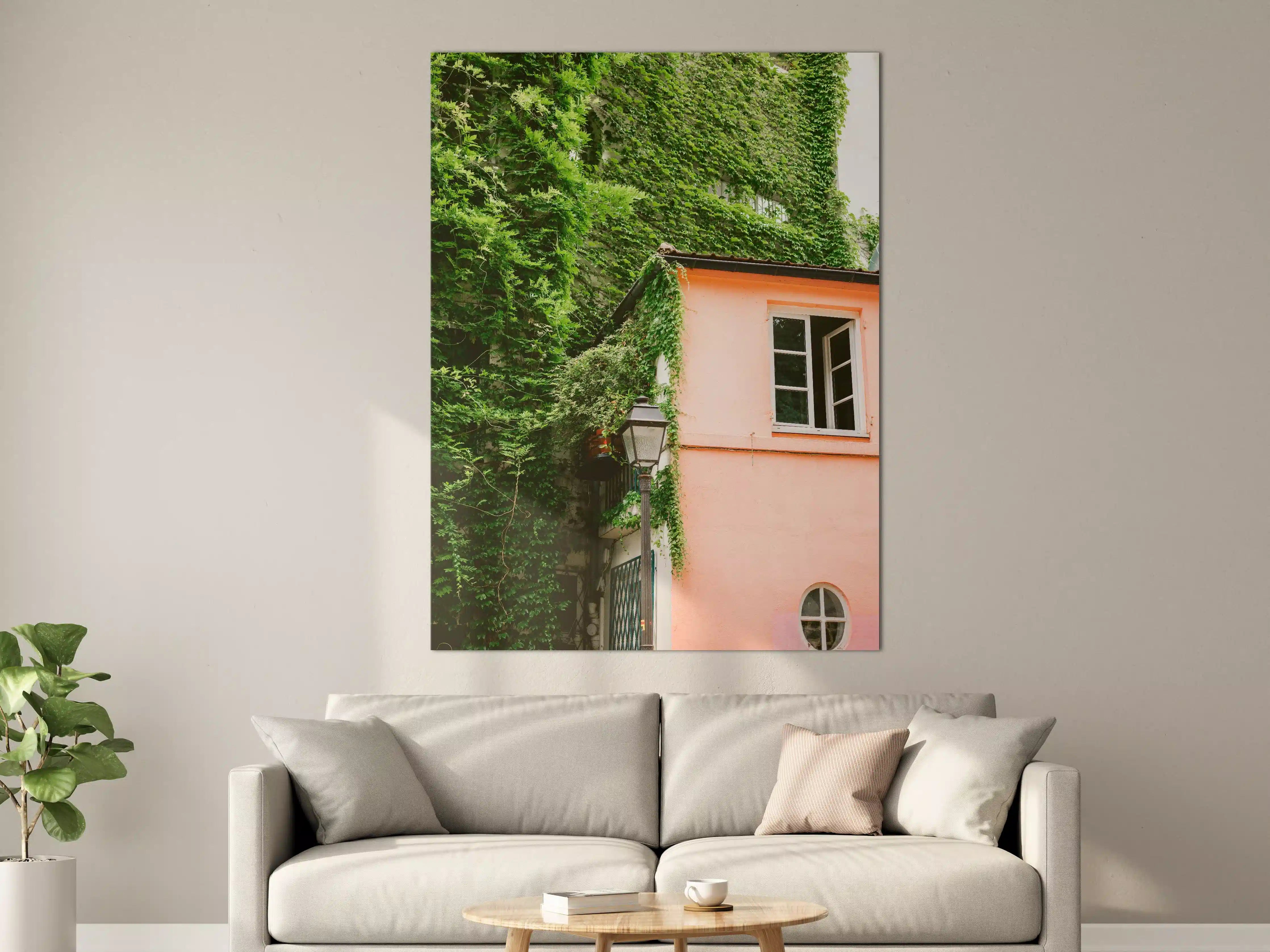 Große Wandbilder - Grün-Pinkes Montmartre-Haus