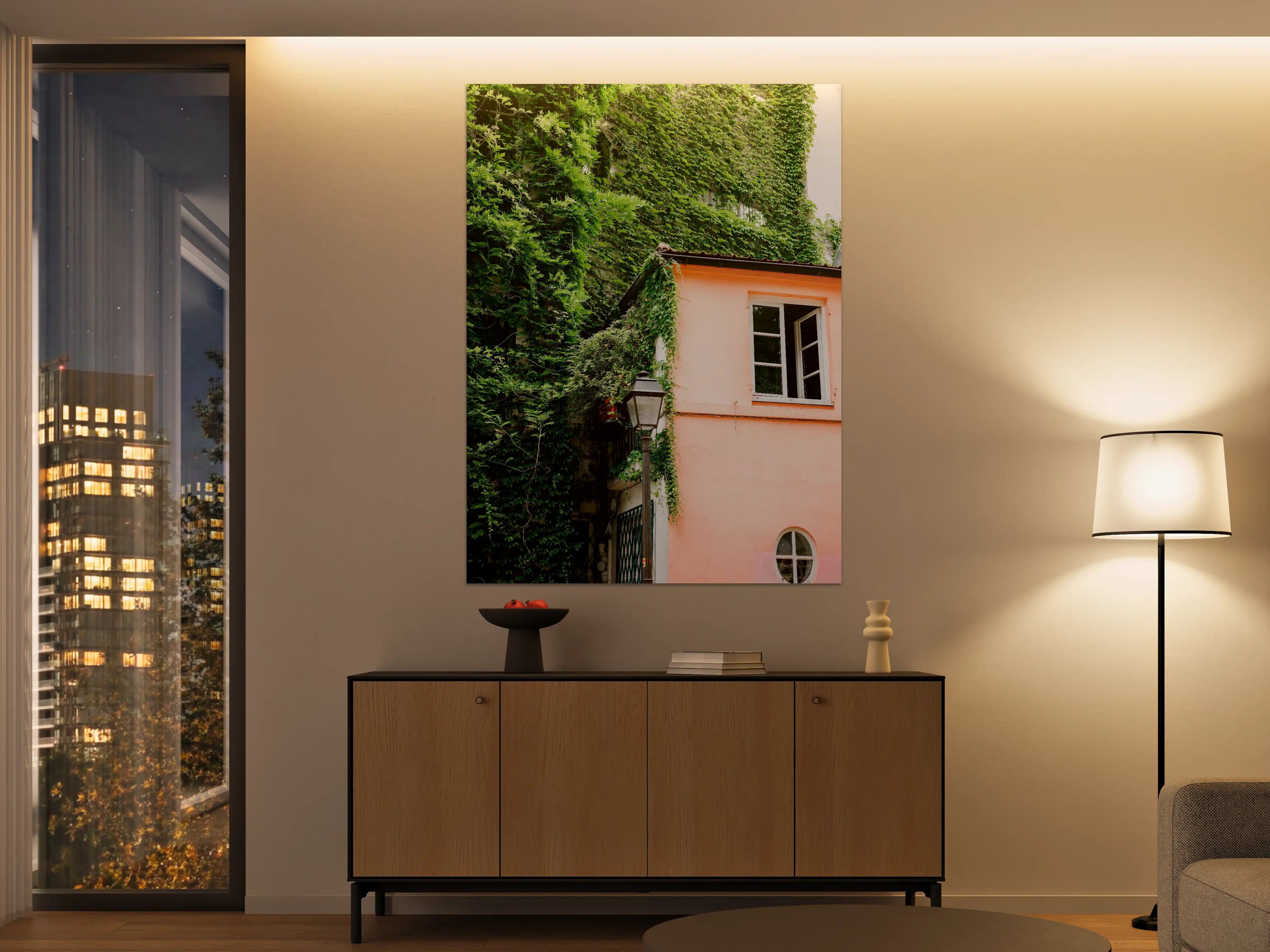 Große Wandbilder - Grün-Pinkes Montmartre-Haus