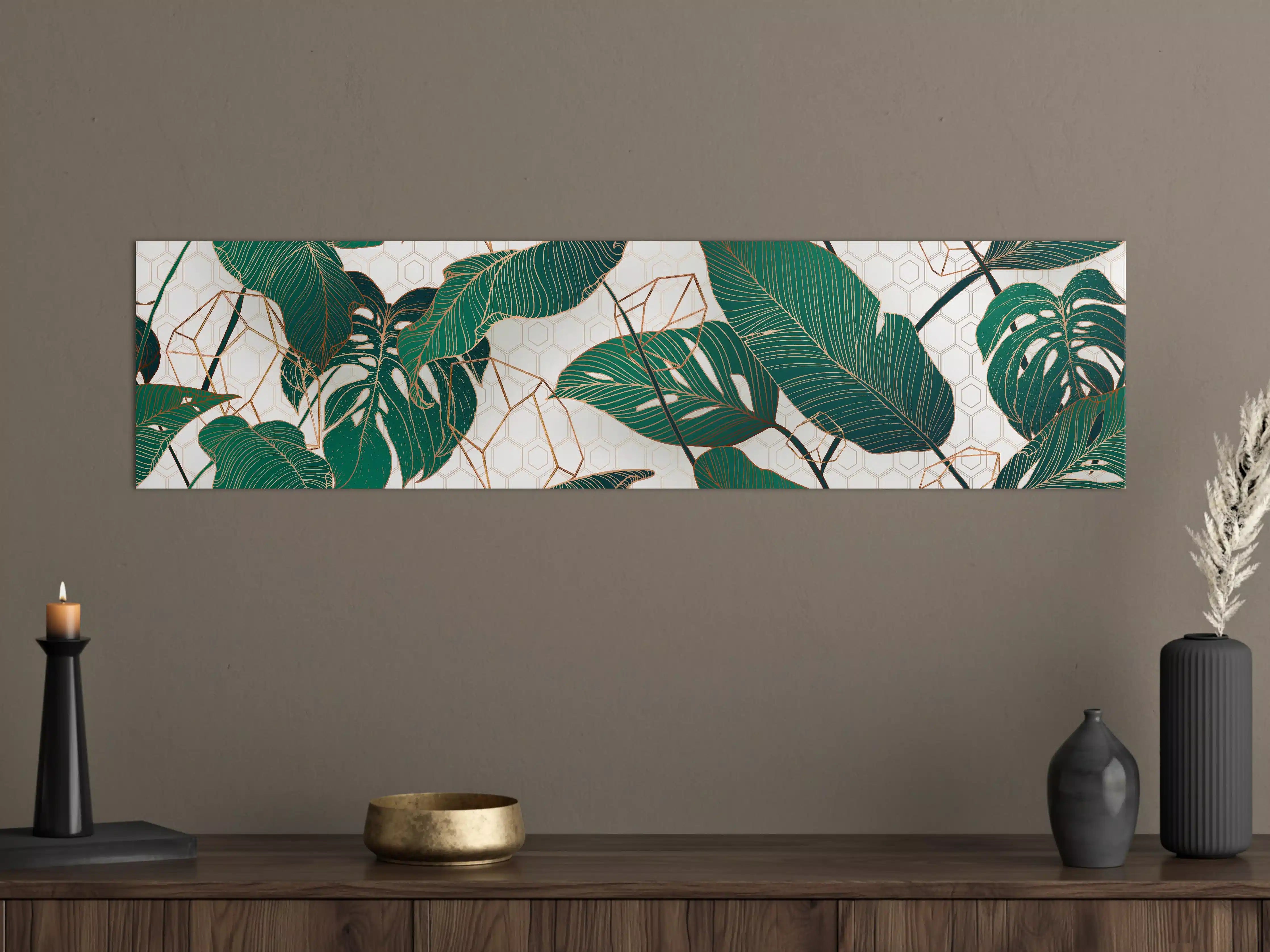 Große Wandbilder - Grün-Weißes Blattmuster Design