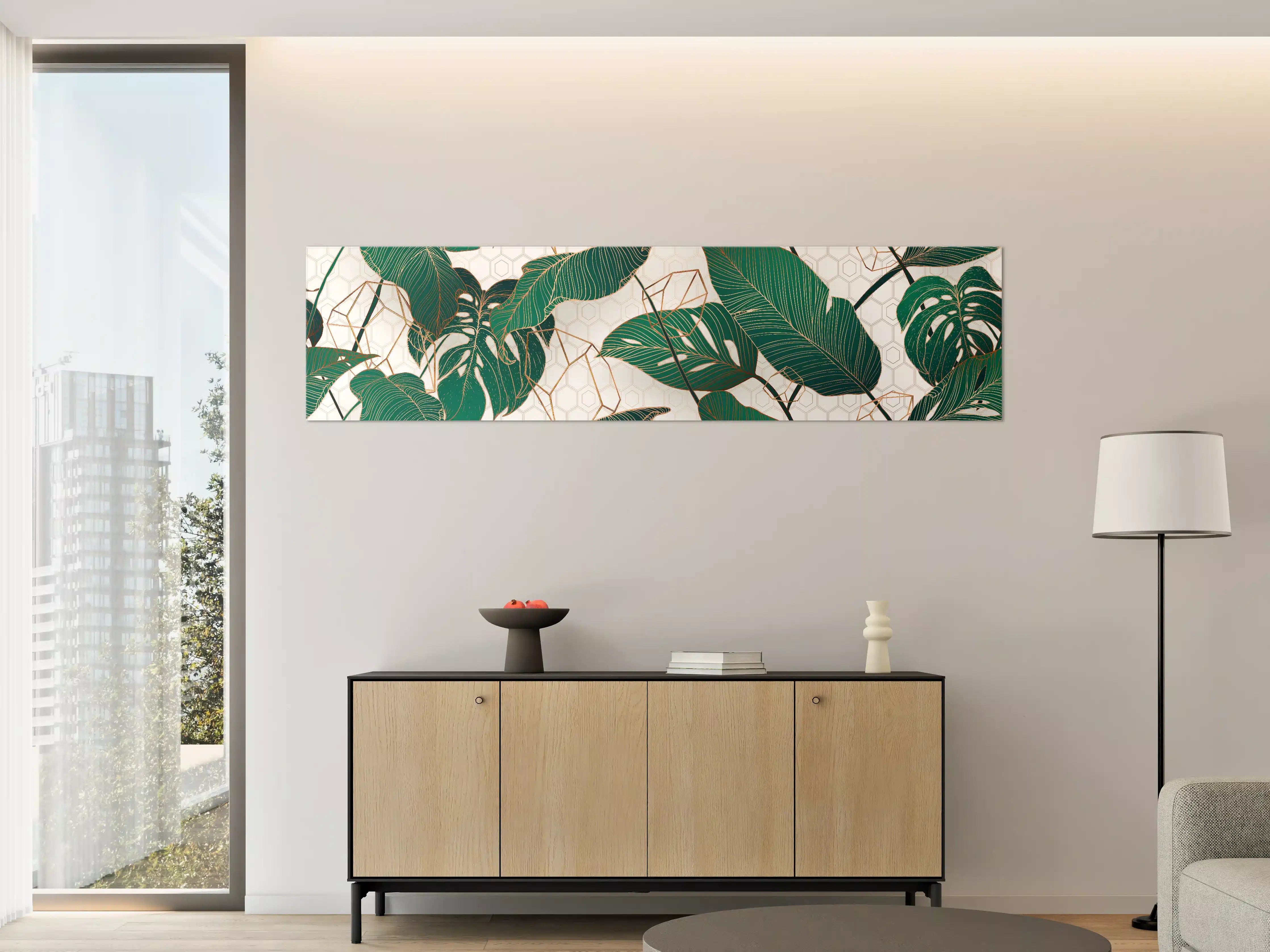 Große Wandbilder - Grün-Weißes Blattmuster Design