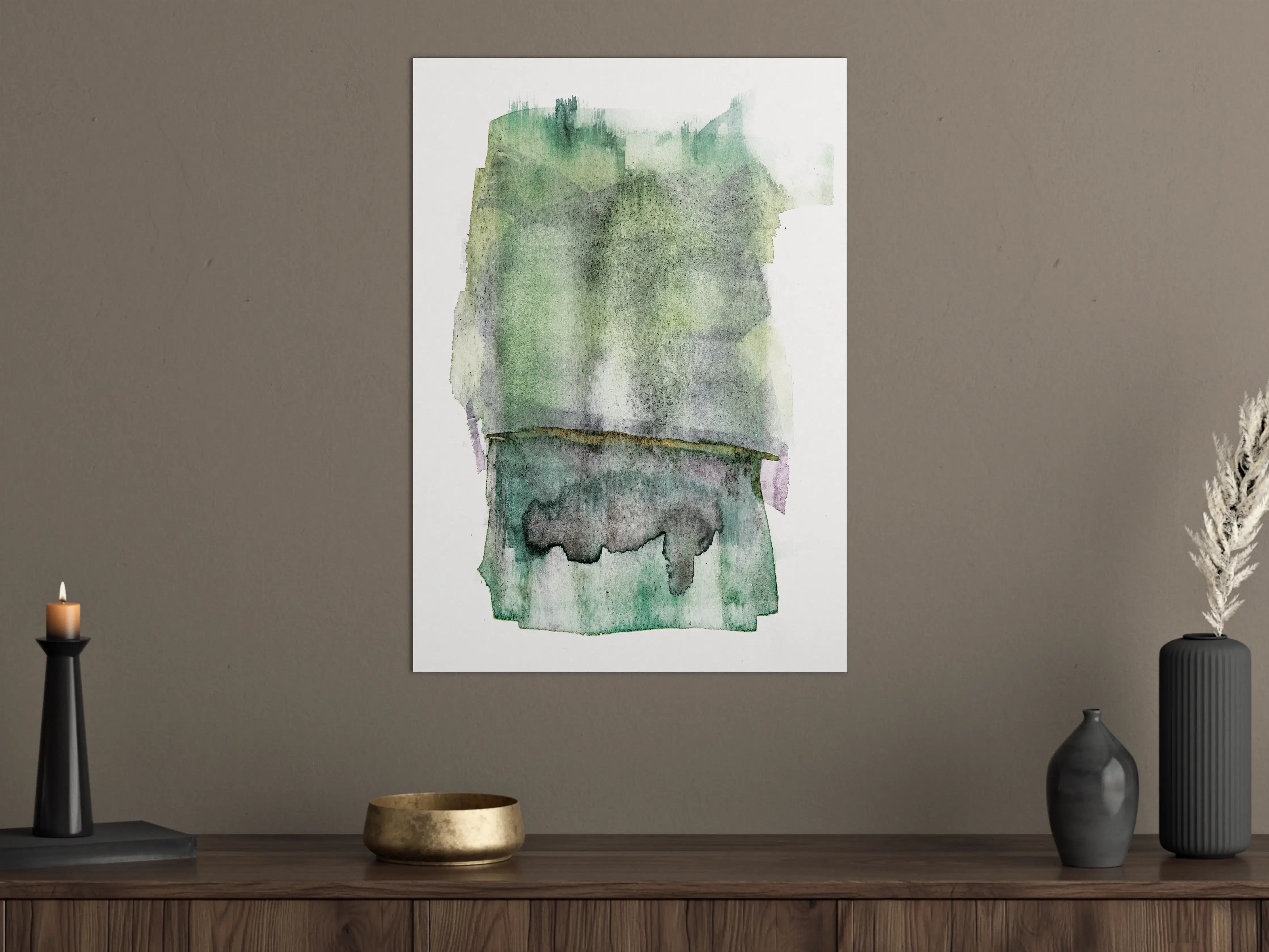 Große Wandbilder - Grün-weiße Aquarellmalerei