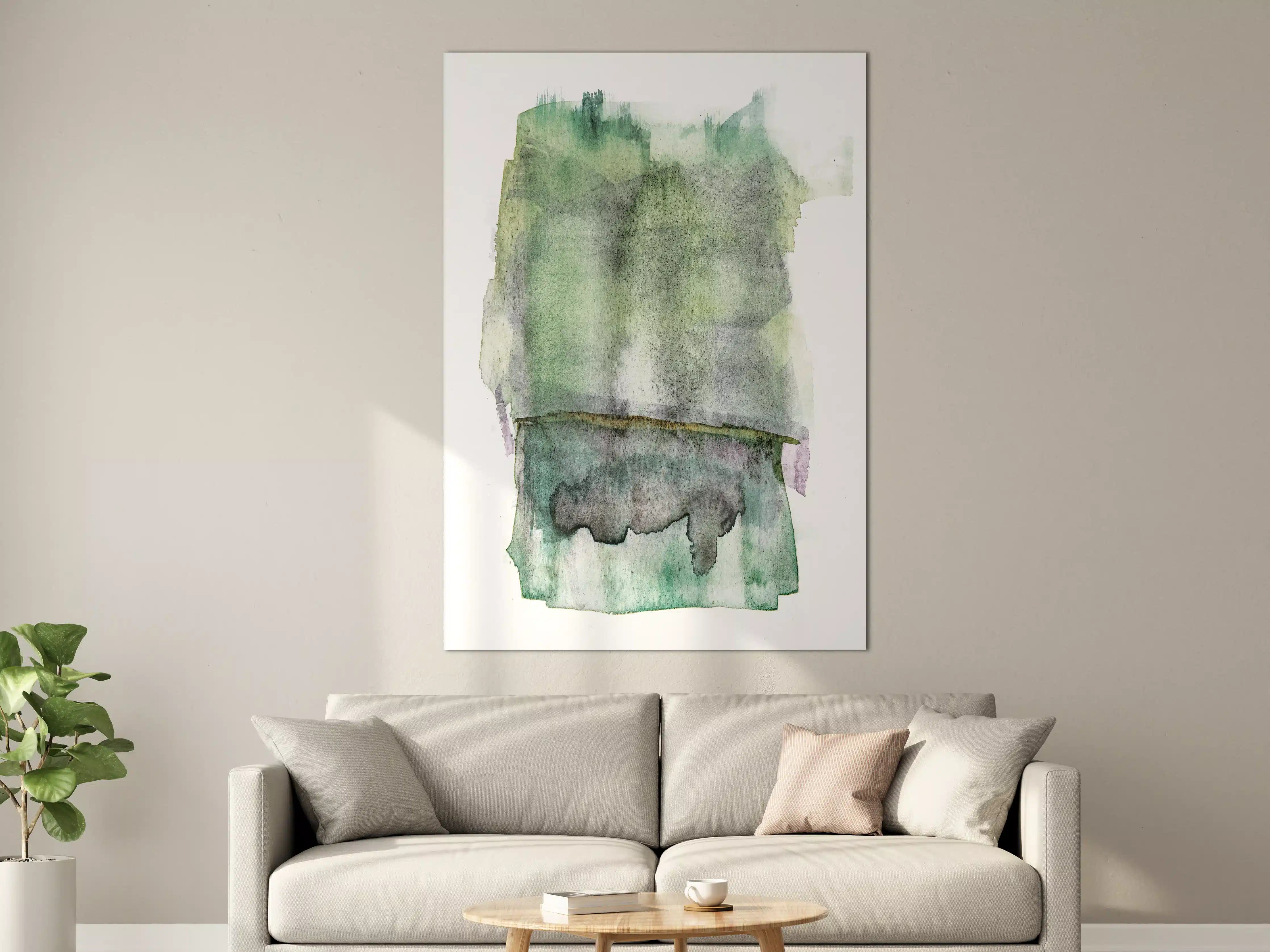 Große Wandbilder - Grün-weiße Aquarellmalerei