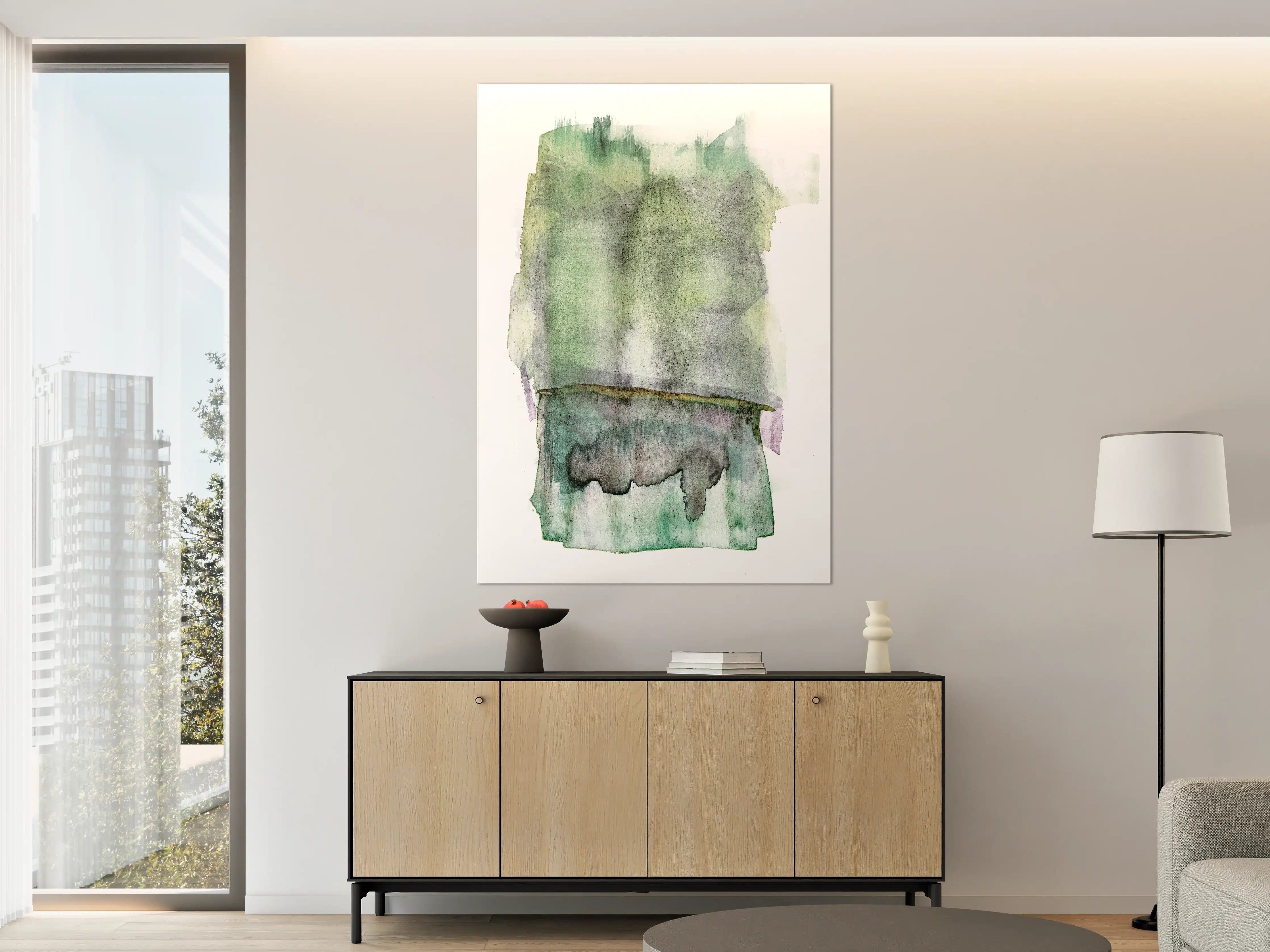 Große Wandbilder - Grün-weiße Aquarellmalerei
