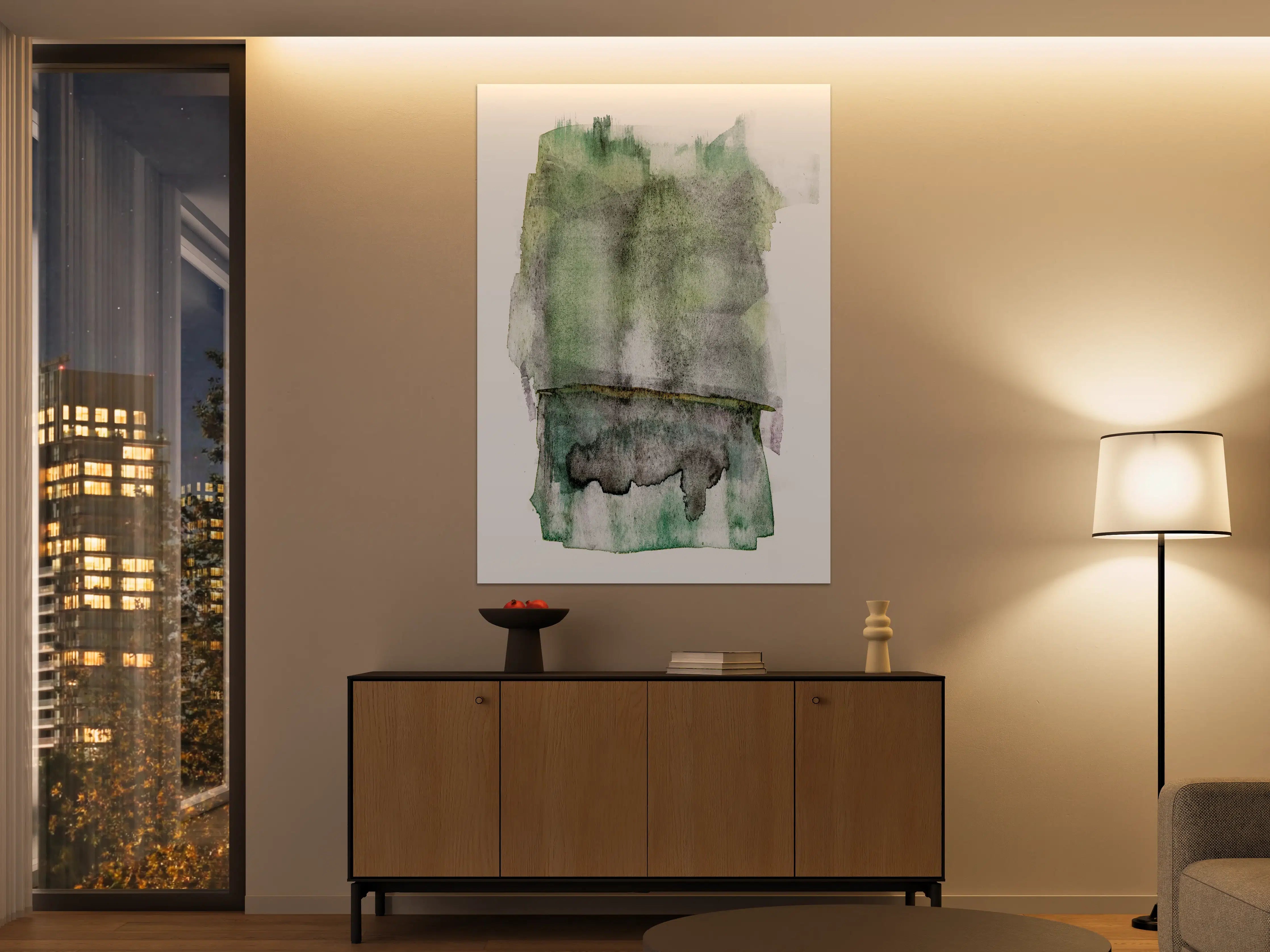Große Wandbilder - Grün-weiße Aquarellmalerei