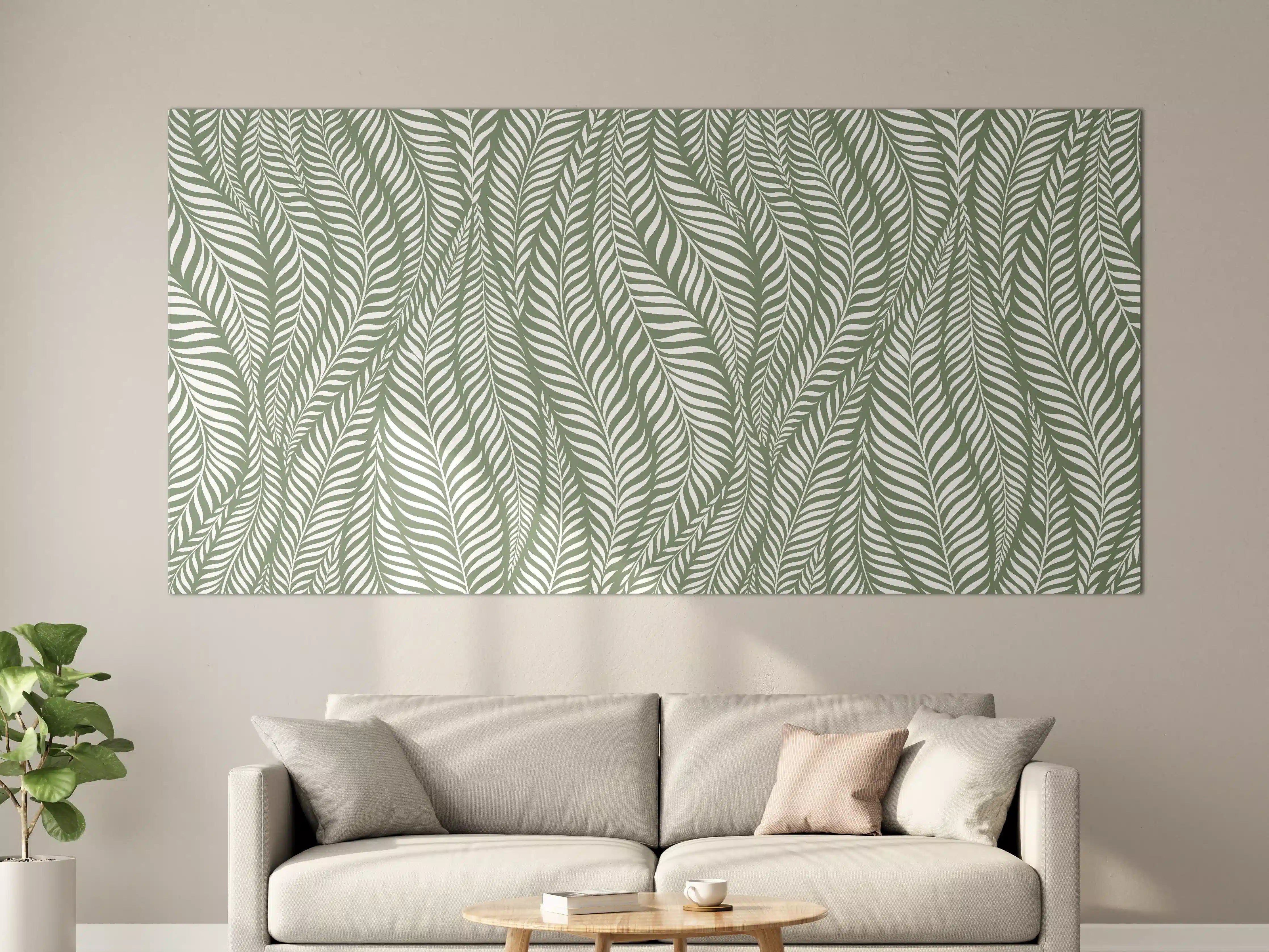 Große Wandbilder - Grüne Blättermuster mit eleganten Linien
