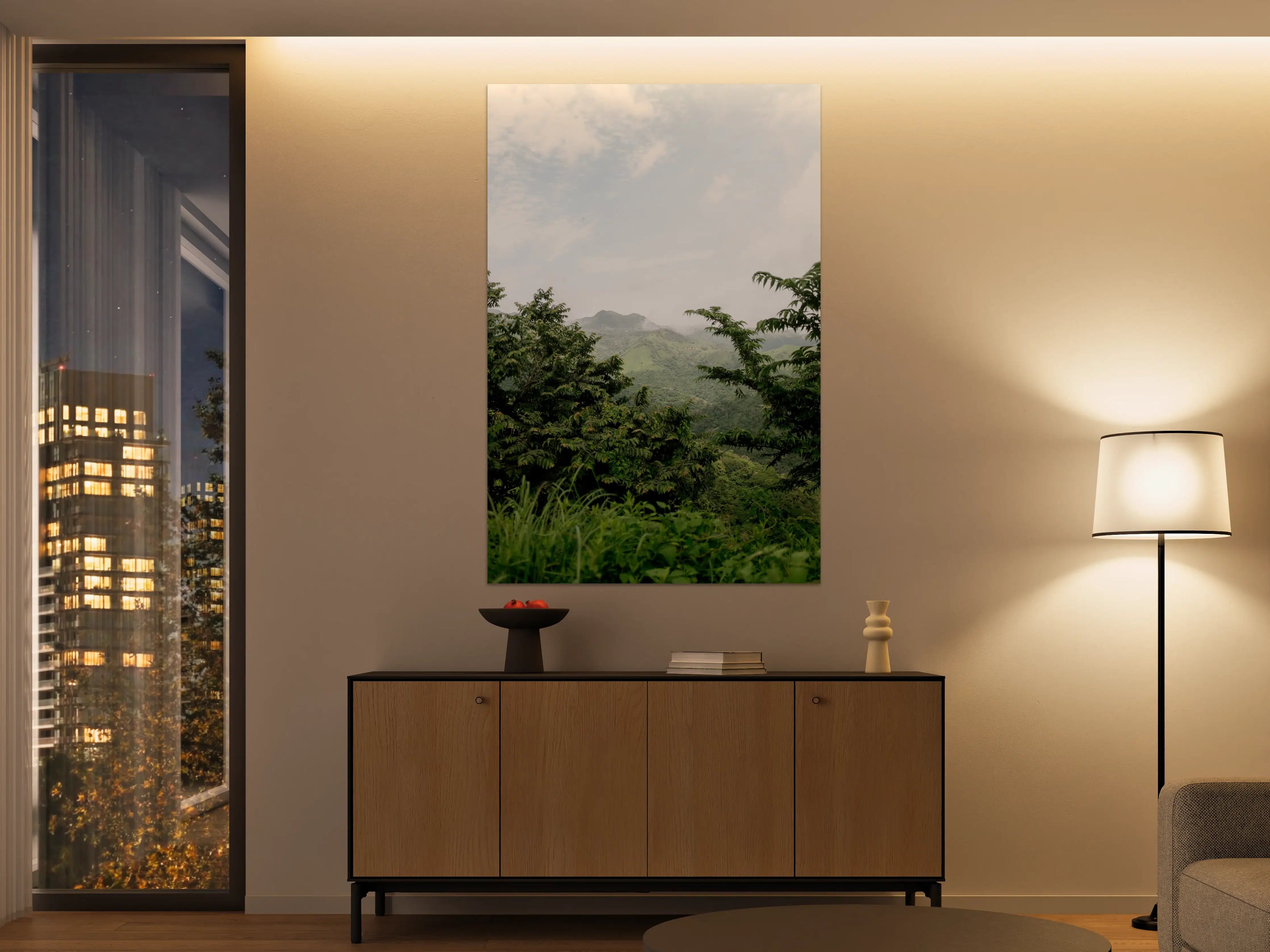Große Wandbilder - Grüne Dschungelvegetation mit Bergen im Hintergrund