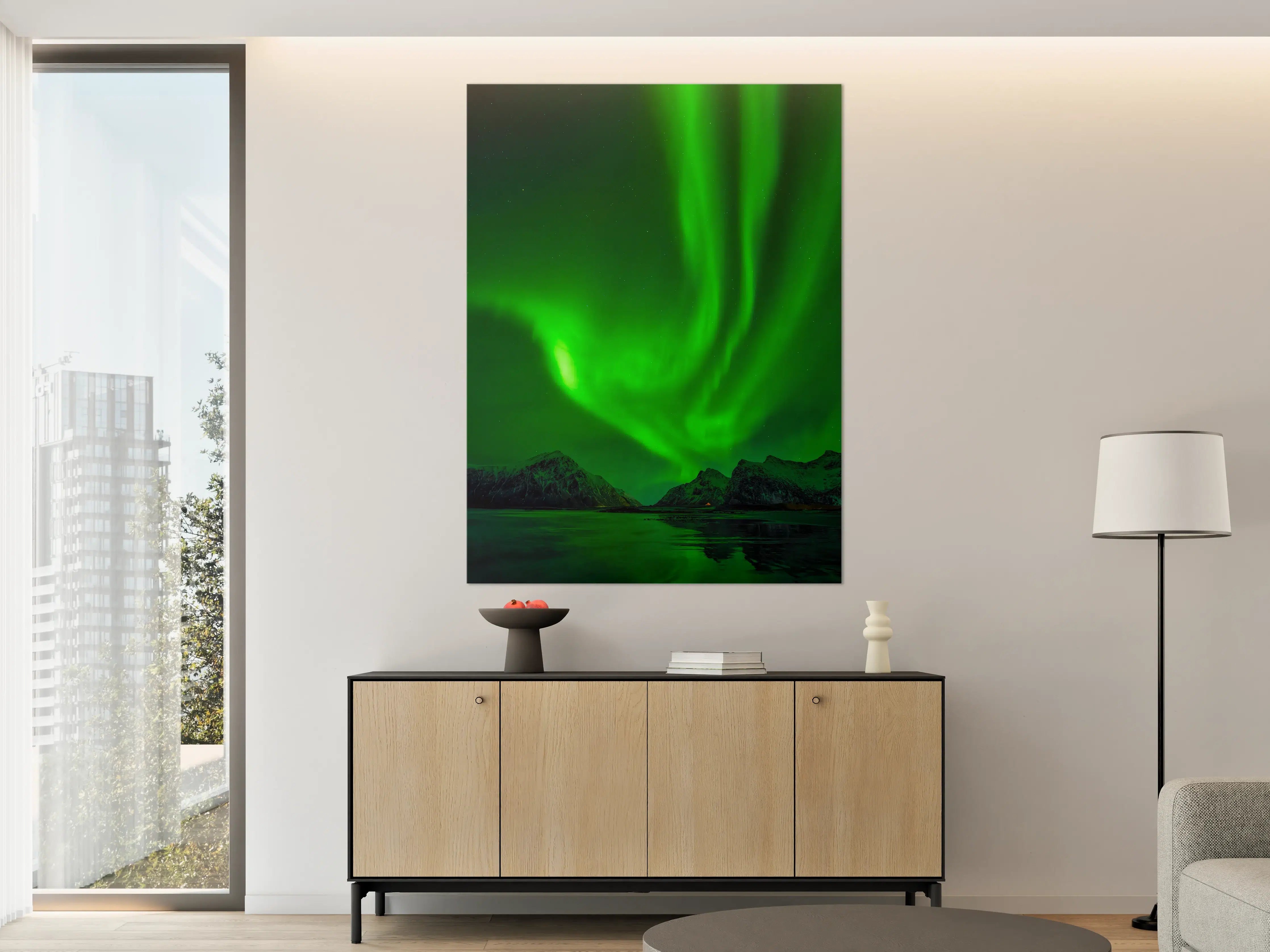 Große Wandbilder - Grüne Nordlichter über Bergen