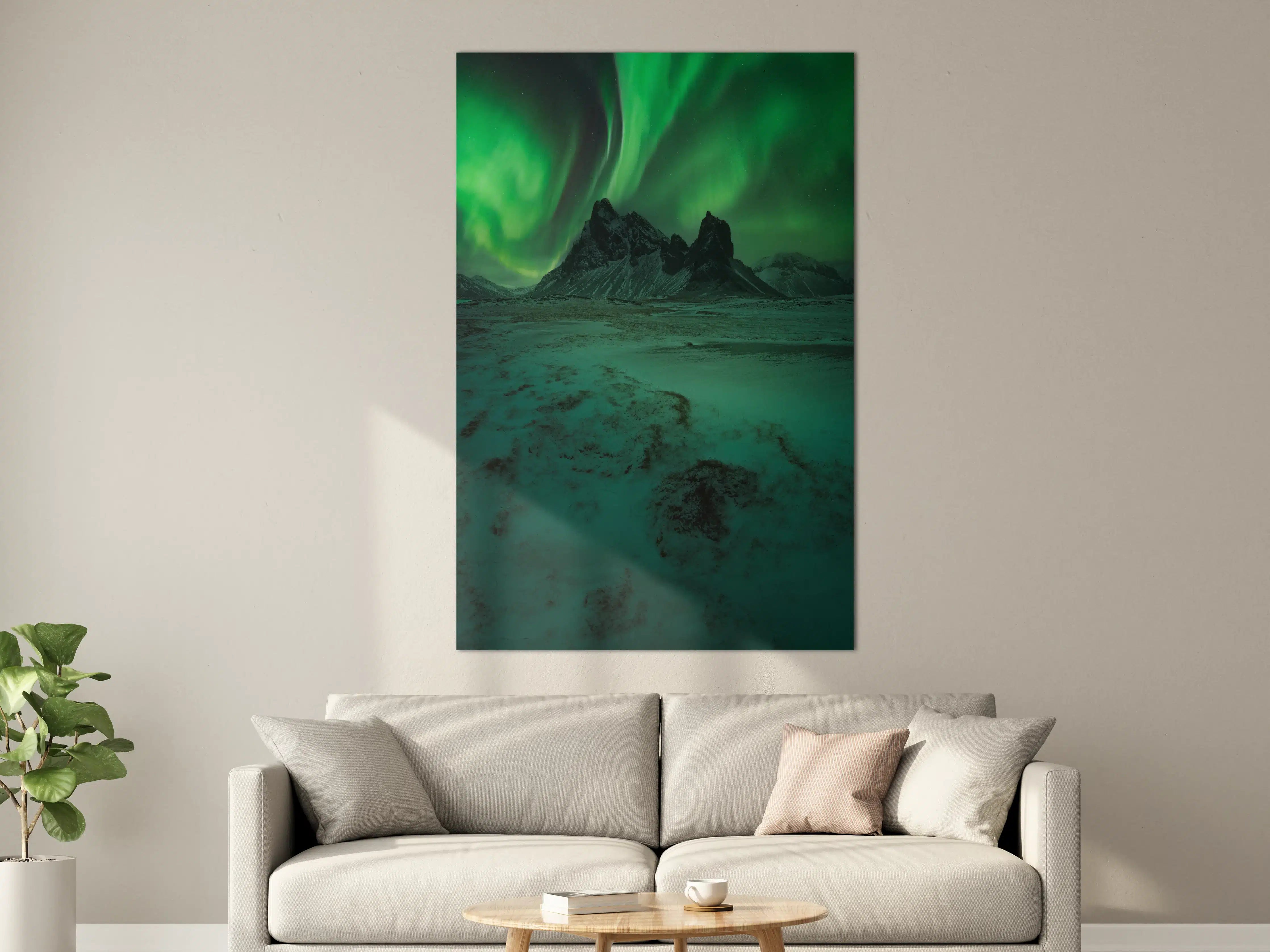 Große Wandbilder - Grüner Polarlichthimmel über schneebedeckter Landschaft
