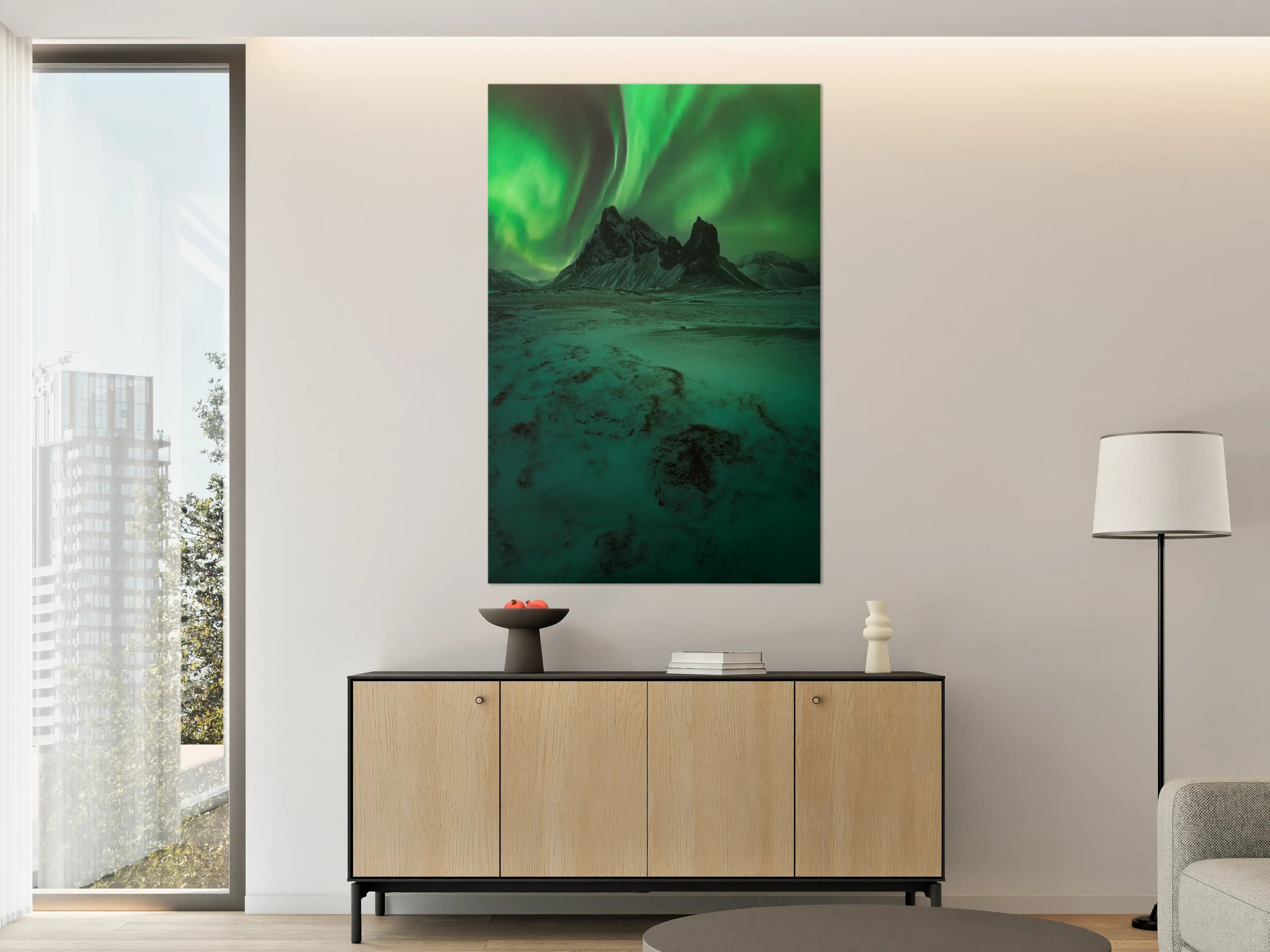 Große Wandbilder - Grüner Polarlichthimmel über schneebedeckter Landschaft