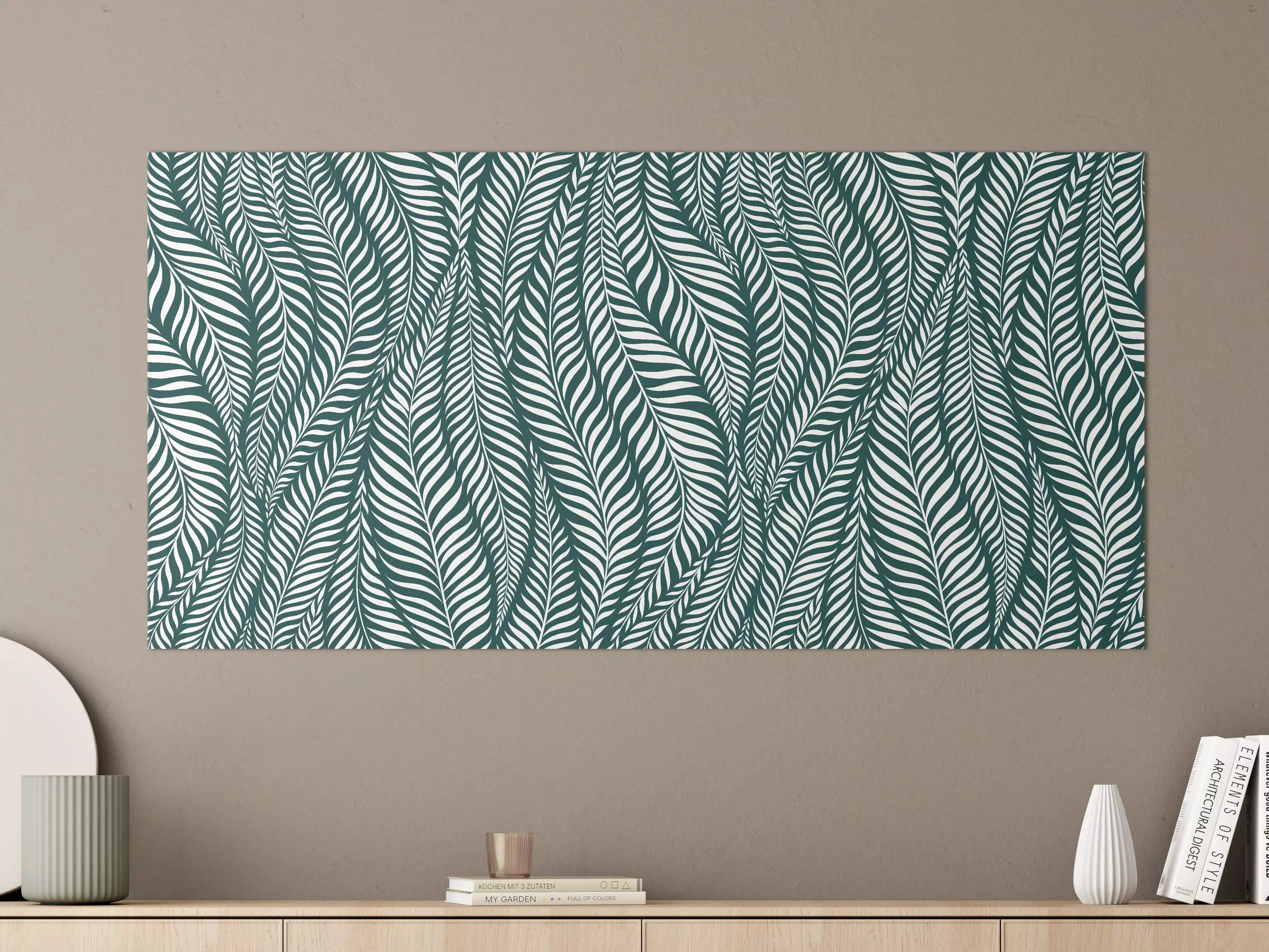 Große Wandbilder - Grünes Blättermuster mit feinem Linien-Design