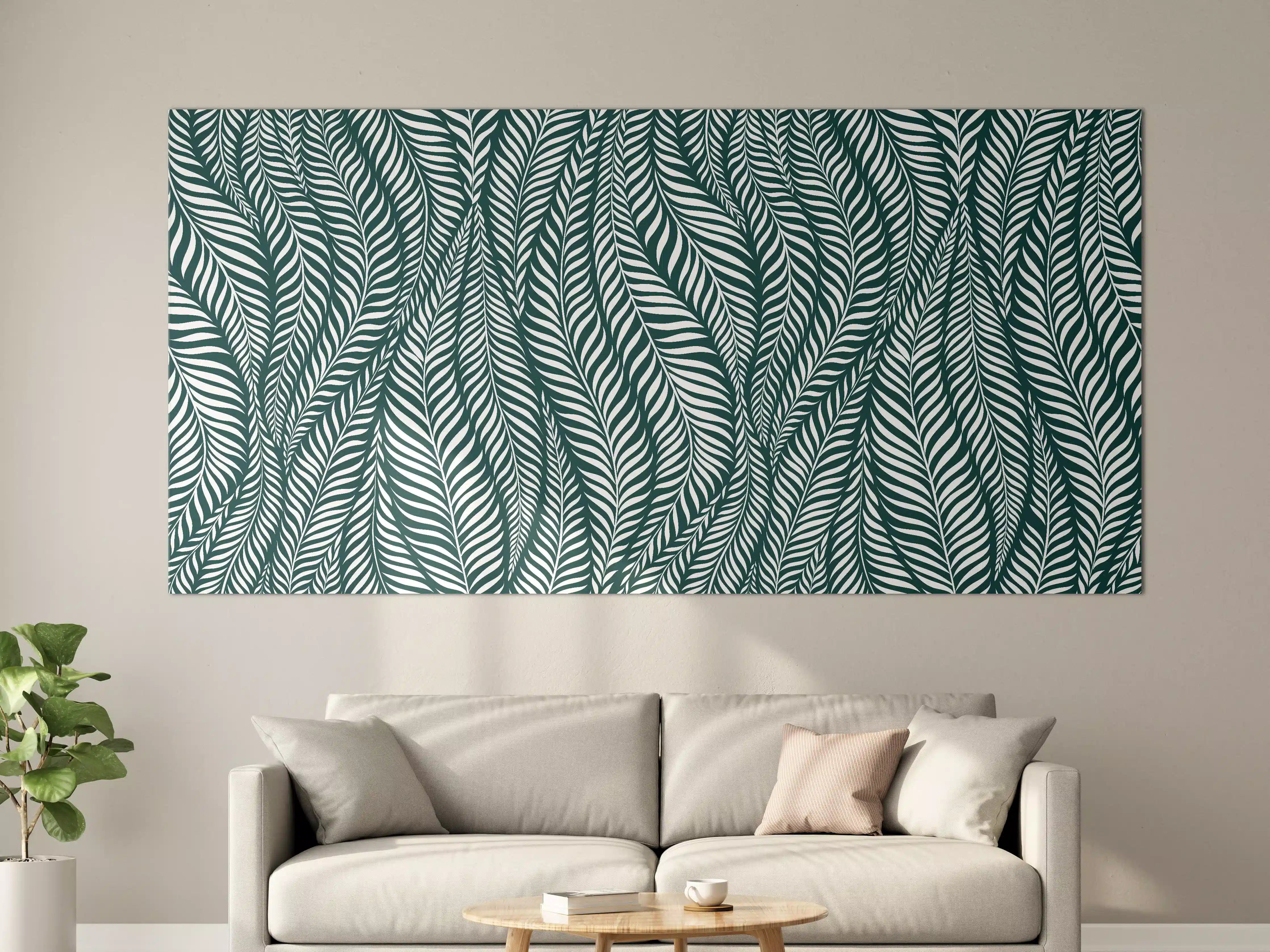 Große Wandbilder - Grünes Blättermuster mit feinem Linien-Design