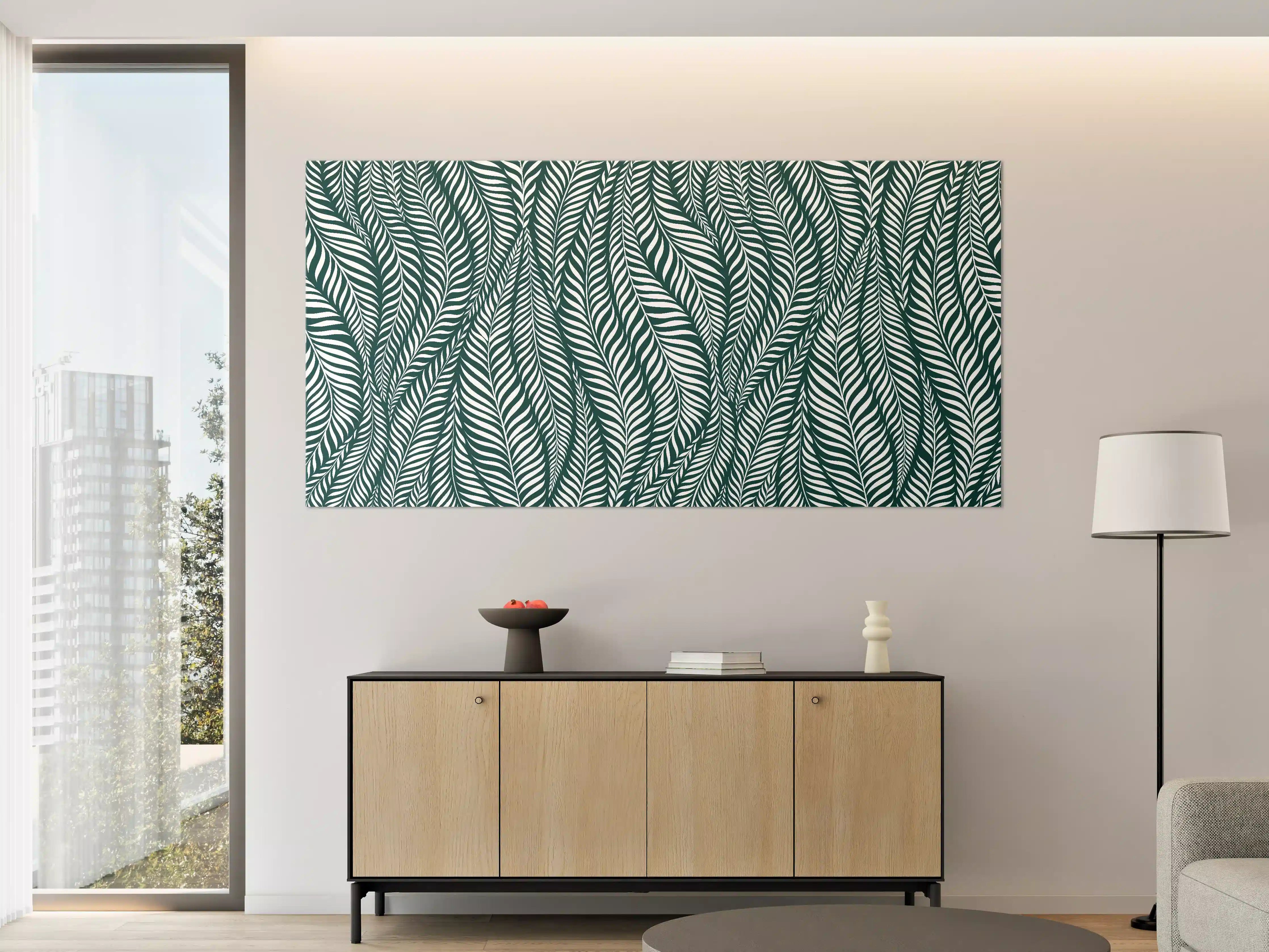 Große Wandbilder - Grünes Blättermuster mit feinem Linien-Design