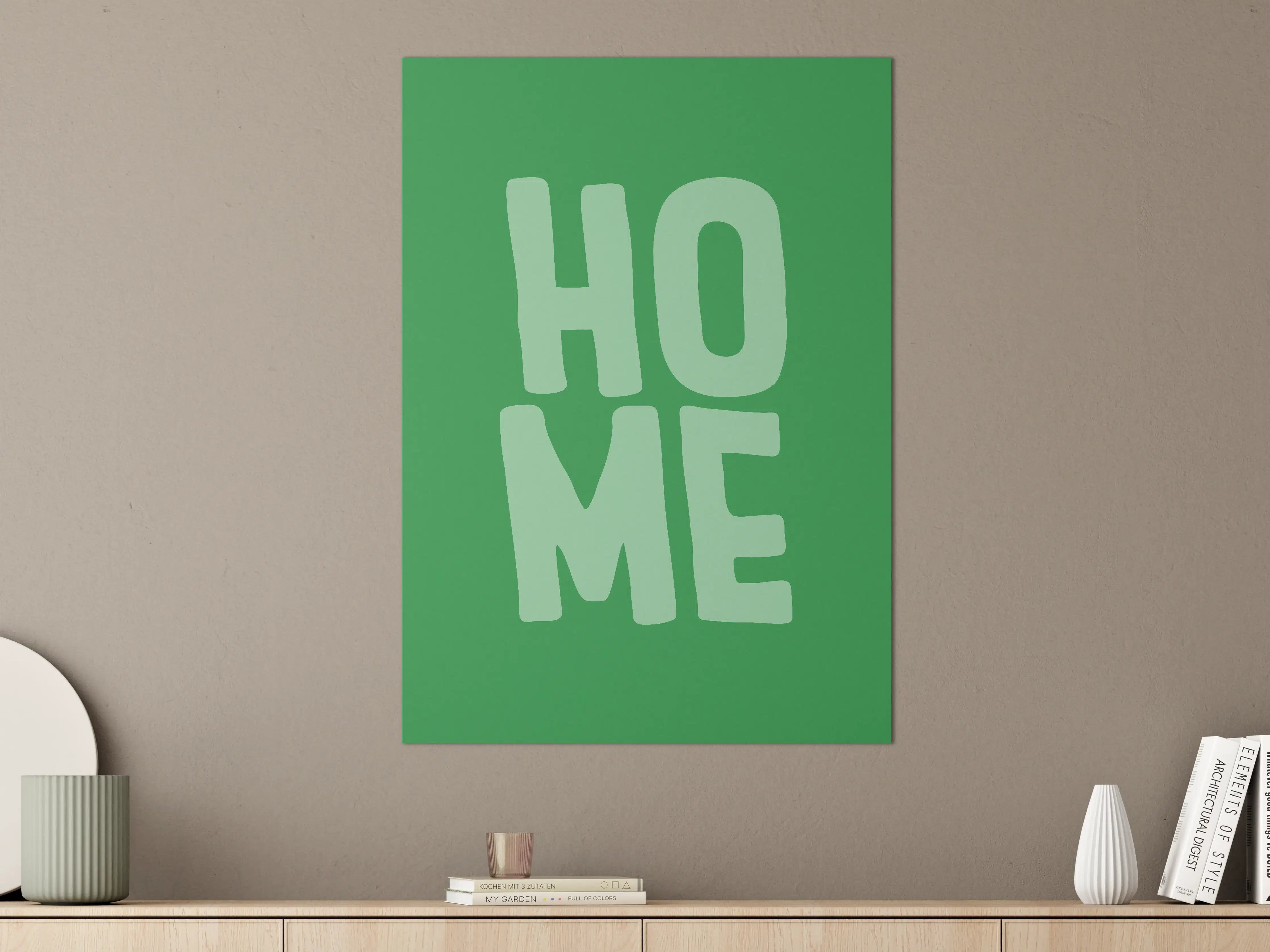 Große Wandbilder - Grünes 'Home' Wandbild mit moderner Schrift