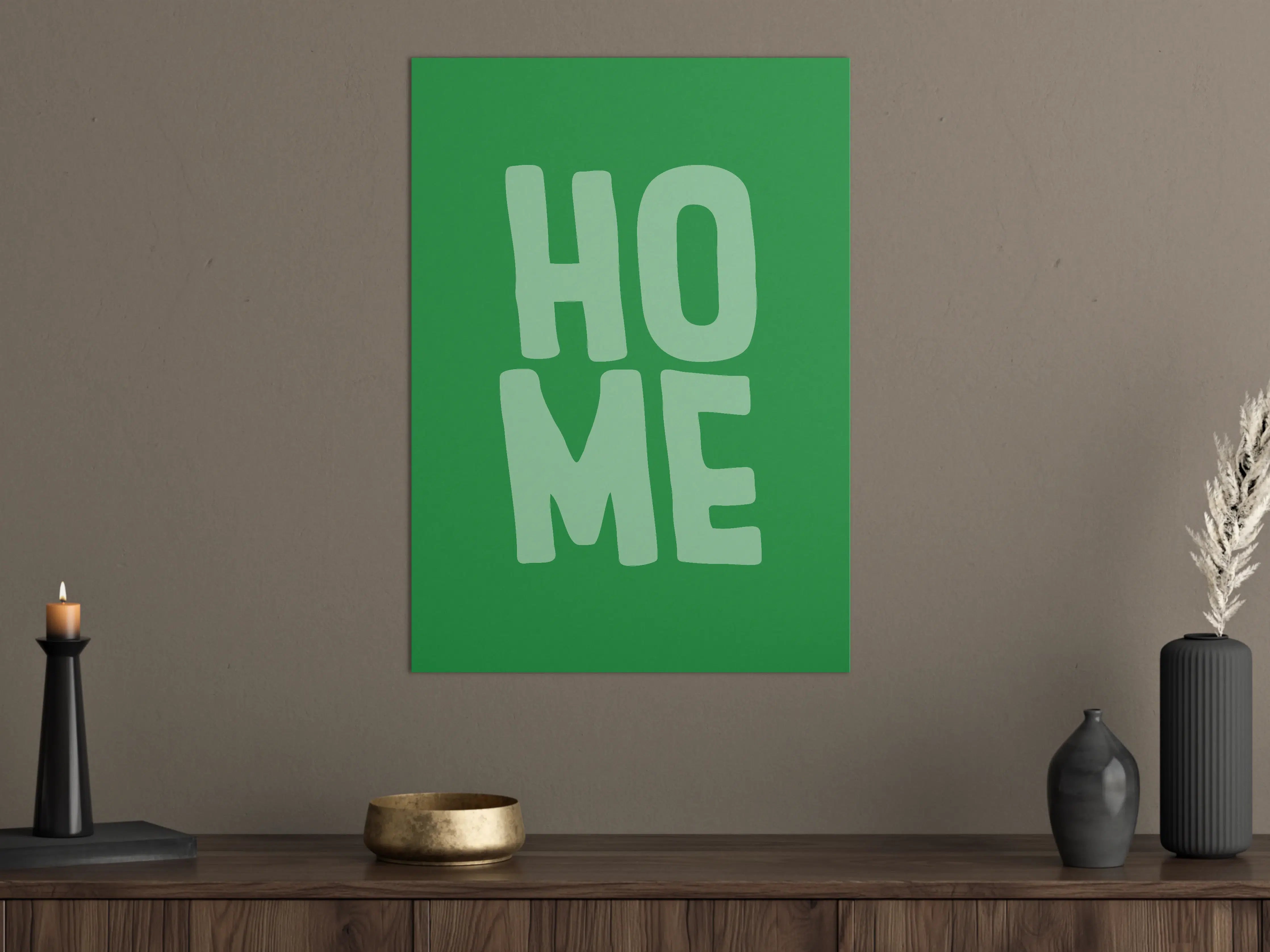 Große Wandbilder - Grünes 'Home' Wandbild mit moderner Schrift