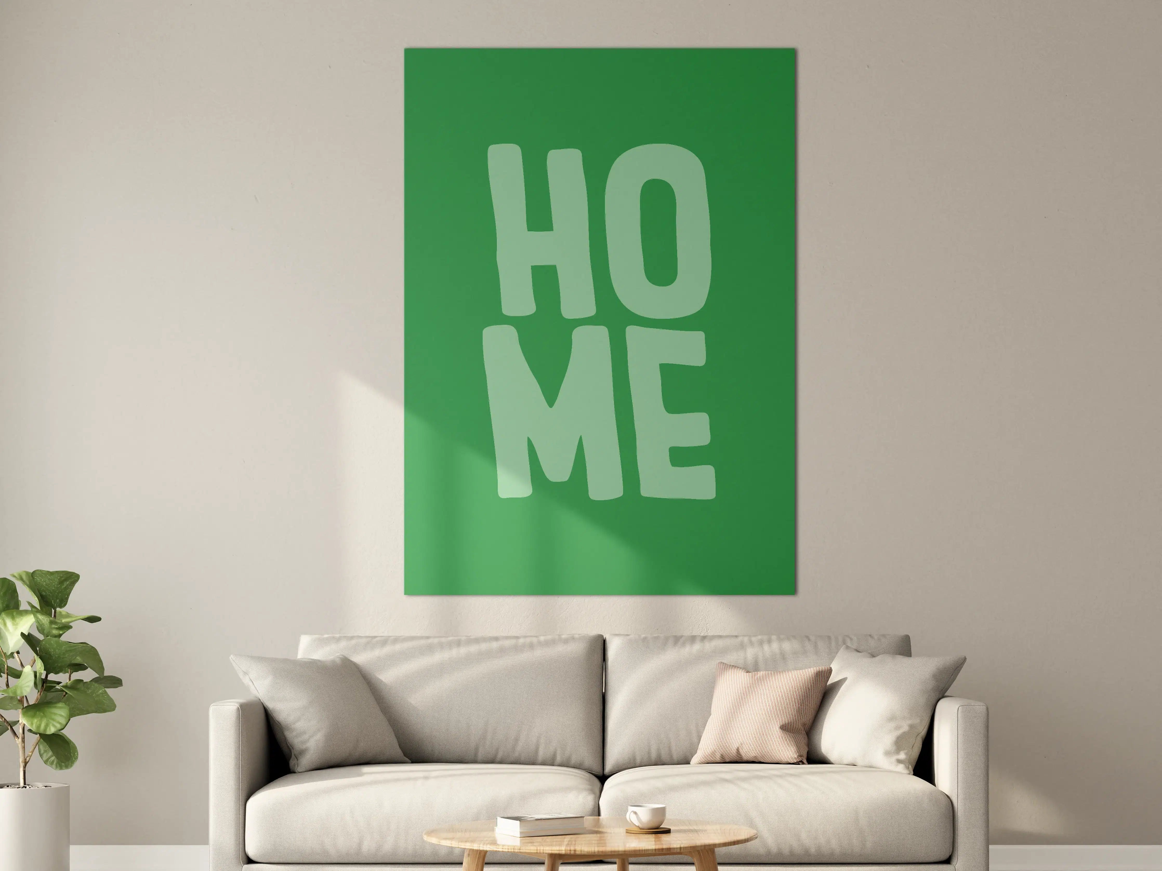 Große Wandbilder - Grünes 'Home' Wandbild mit moderner Schrift